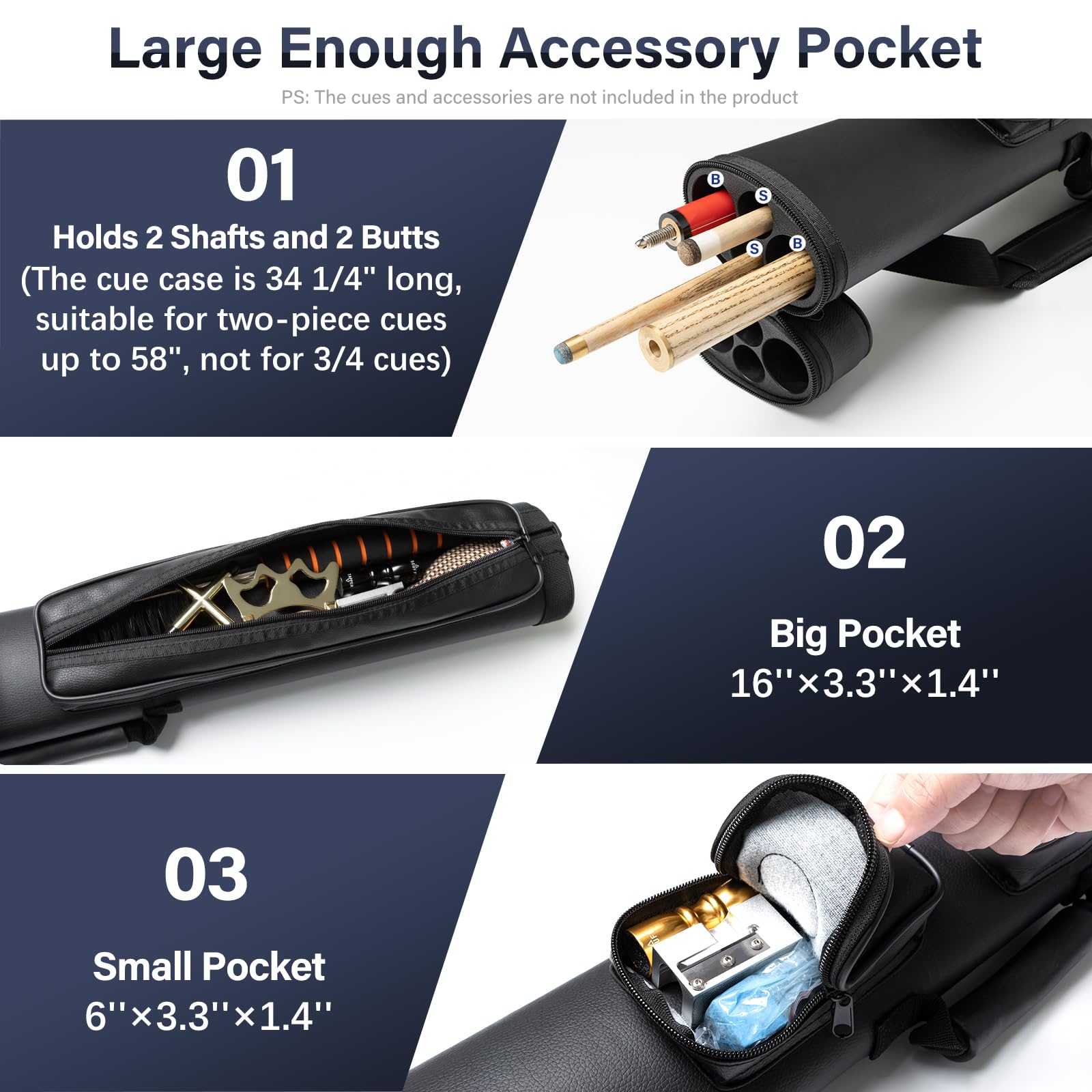 Adhafera 2x2 Hard Pool Cue Case | Faux Leather Snooker Stick Carrier