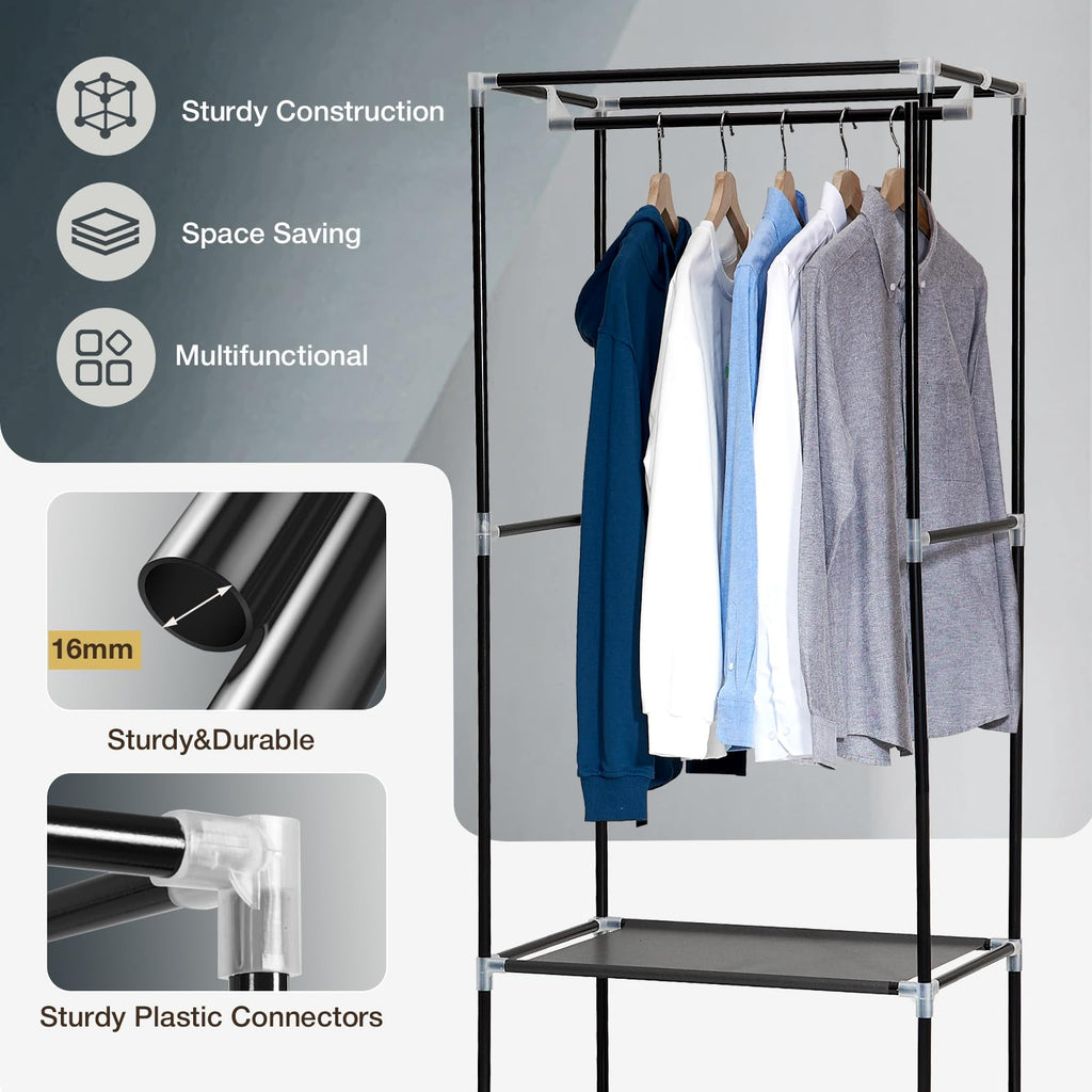 Single Canvas Wardrobe with 2 Drawers and Hanging Rail 160 x 59 x 43CM - image 3