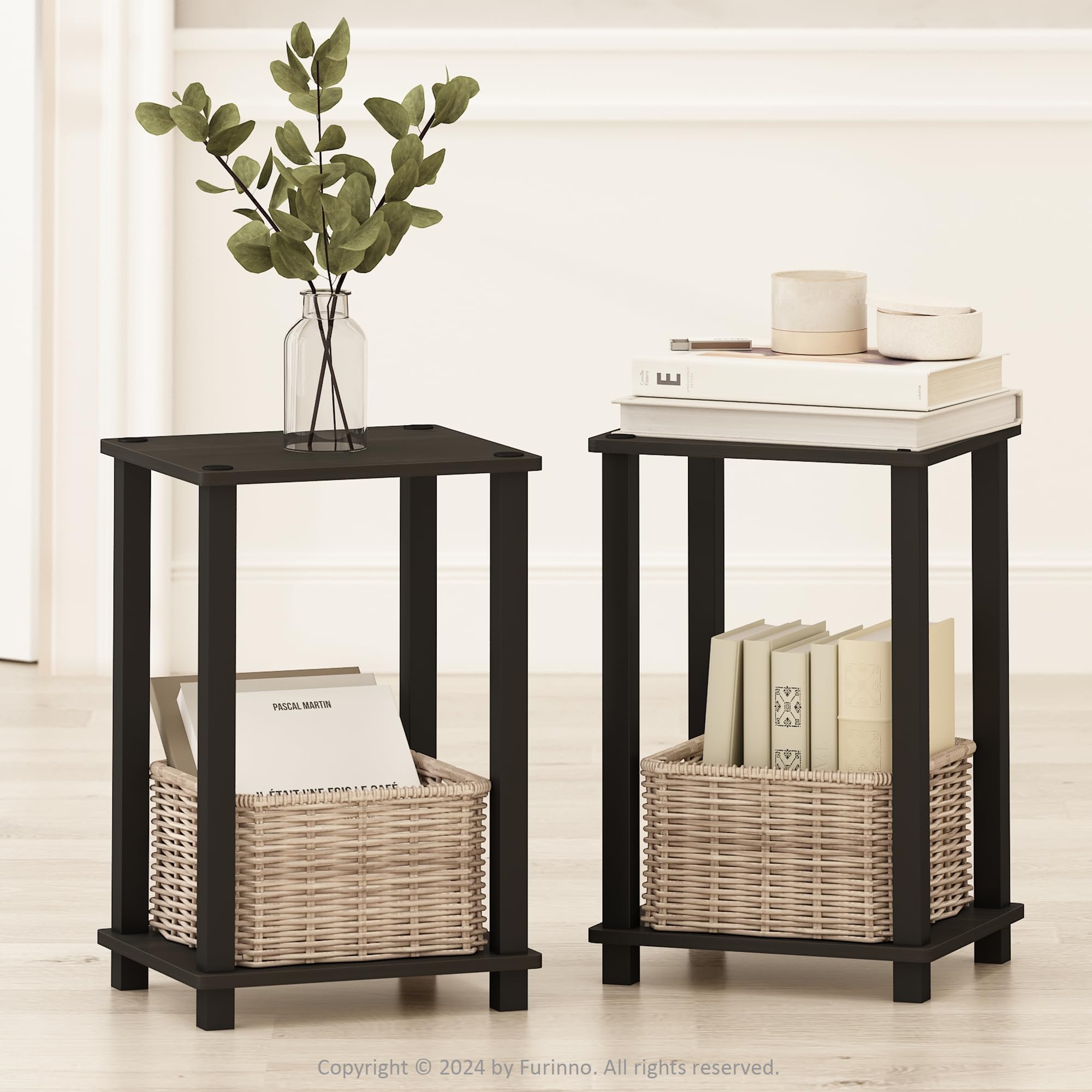 Furinno Simplistic 2-Tier Nightstand Set of 2 | Small Bedside Table