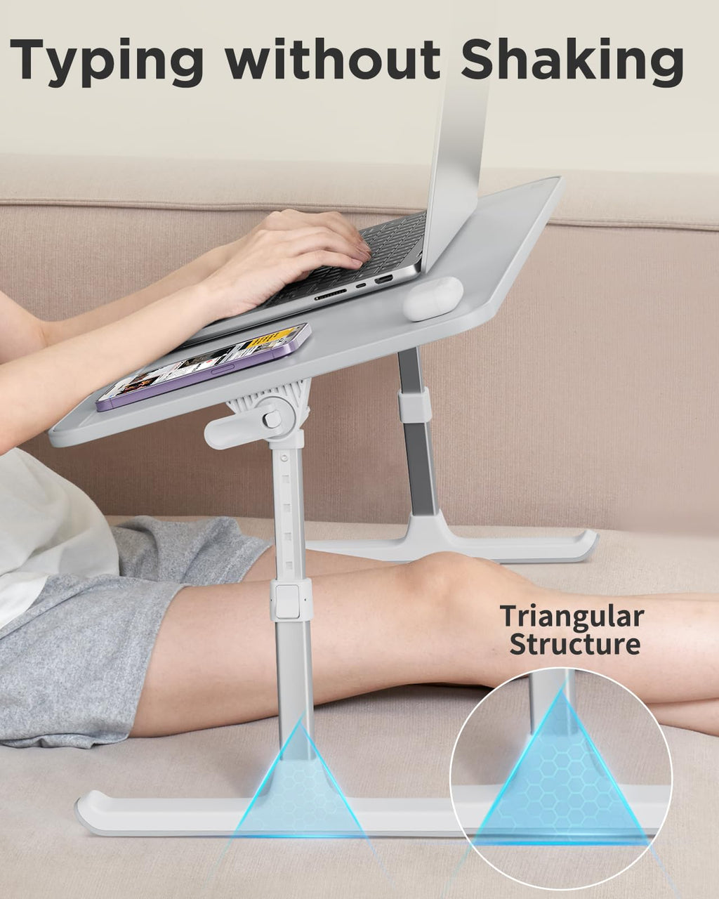 SAIJI Laptop Bed Tray | Adjustable Height & Angle Leather Lap Desk