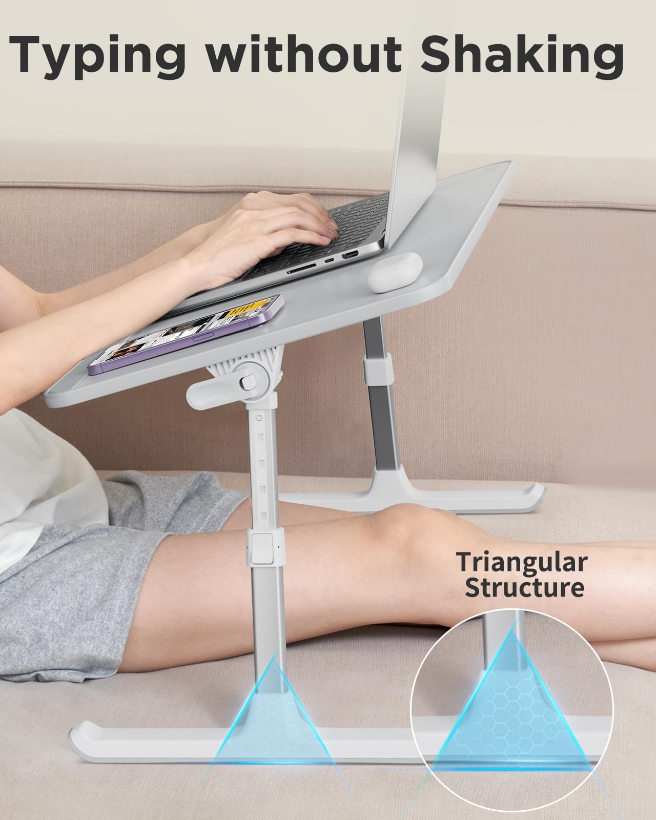 SAIJI Laptop Bed Tray | Adjustable Height & Angle Leather Lap Desk