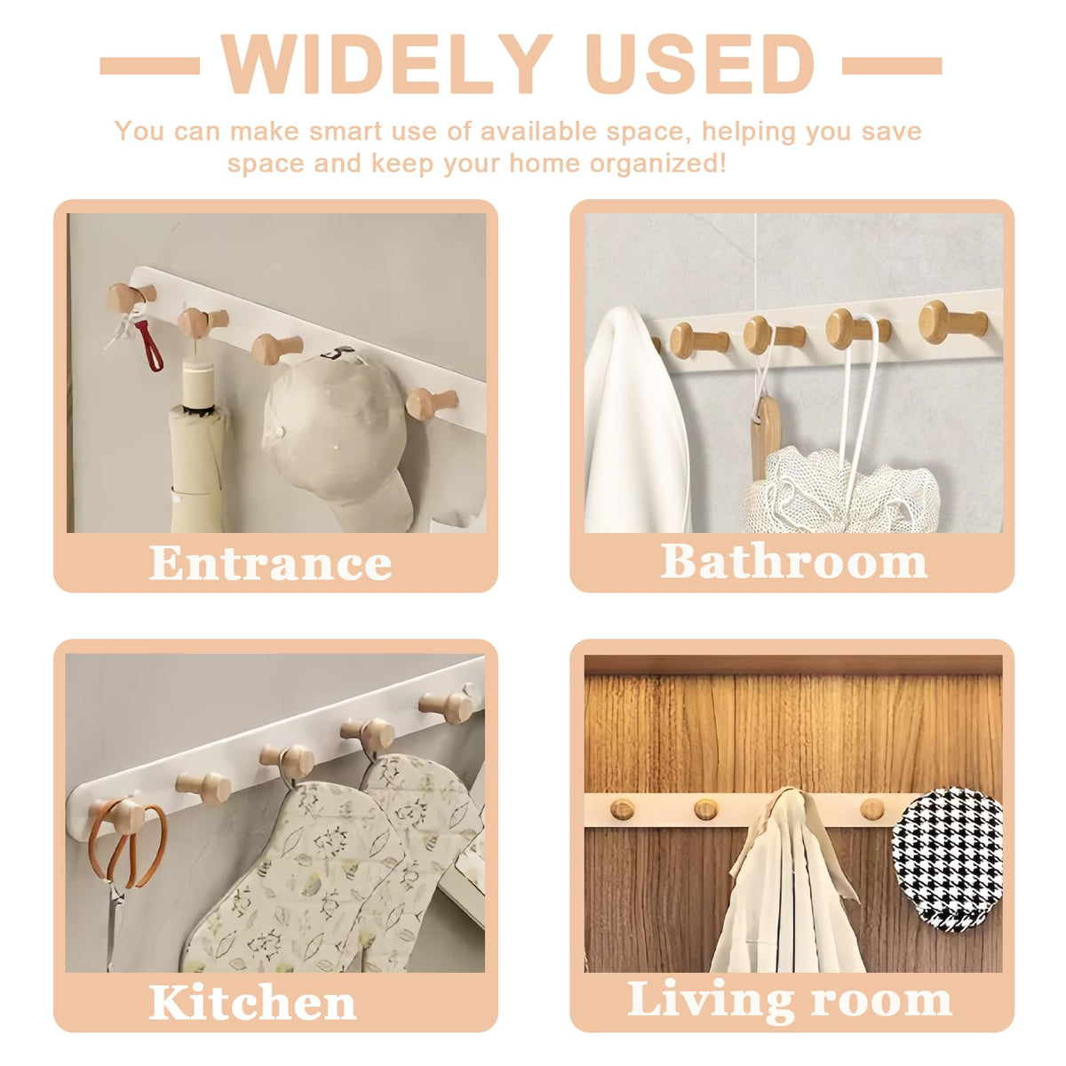 QMAHA Coat Rack Wall Mounted, Wooden Coat Rack Wood Wall Hooks Coat Hook for Wall, Wooden Coat Hooks Wall Mounted All Fixings Included - image 4