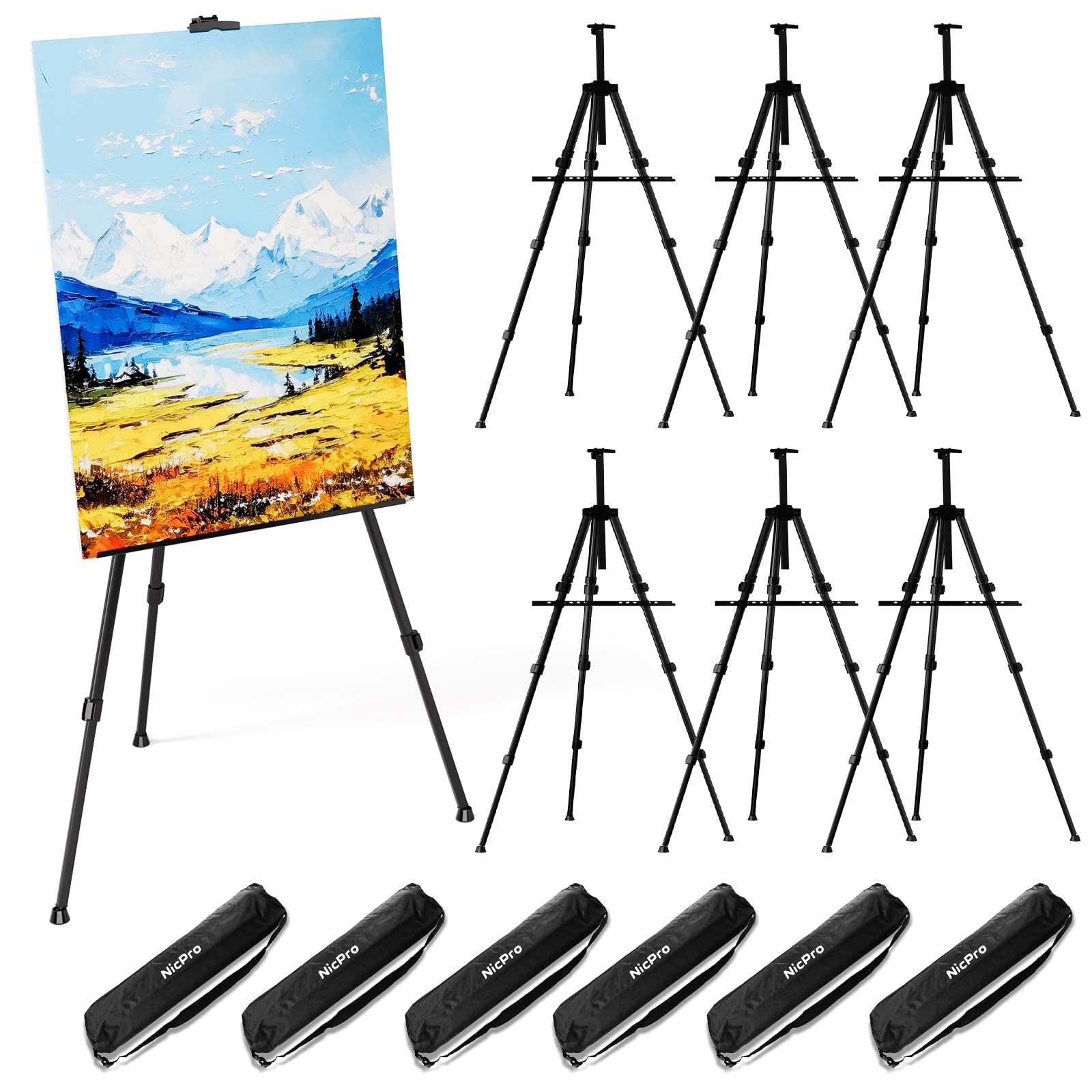 Nicpro 6 Pack Aluminum Art Easel – Adjustable 17-66" Tripod Stand