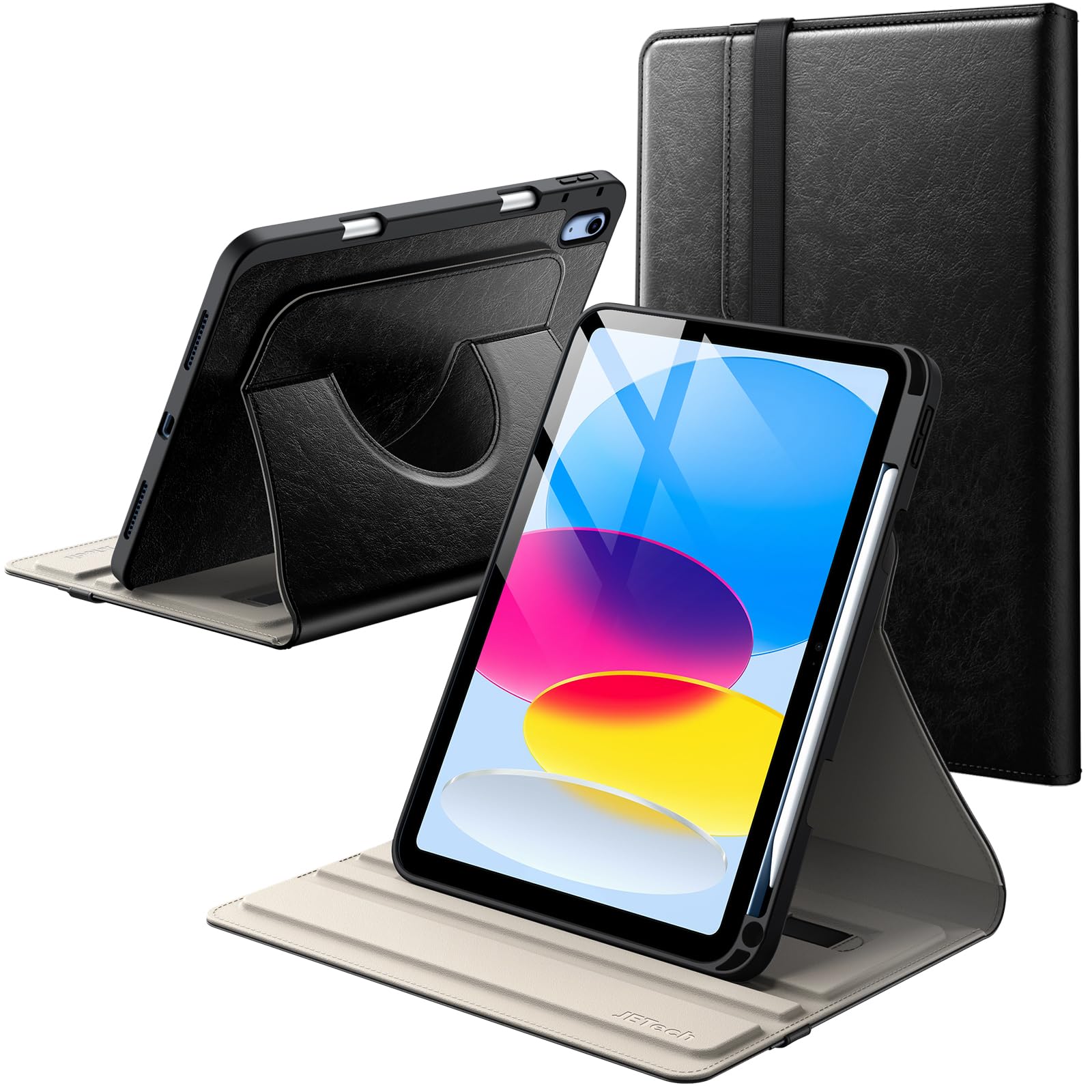 JETech iPad 11th/10th Gen 360 Rotating PU Leather Case with Pencil Holder