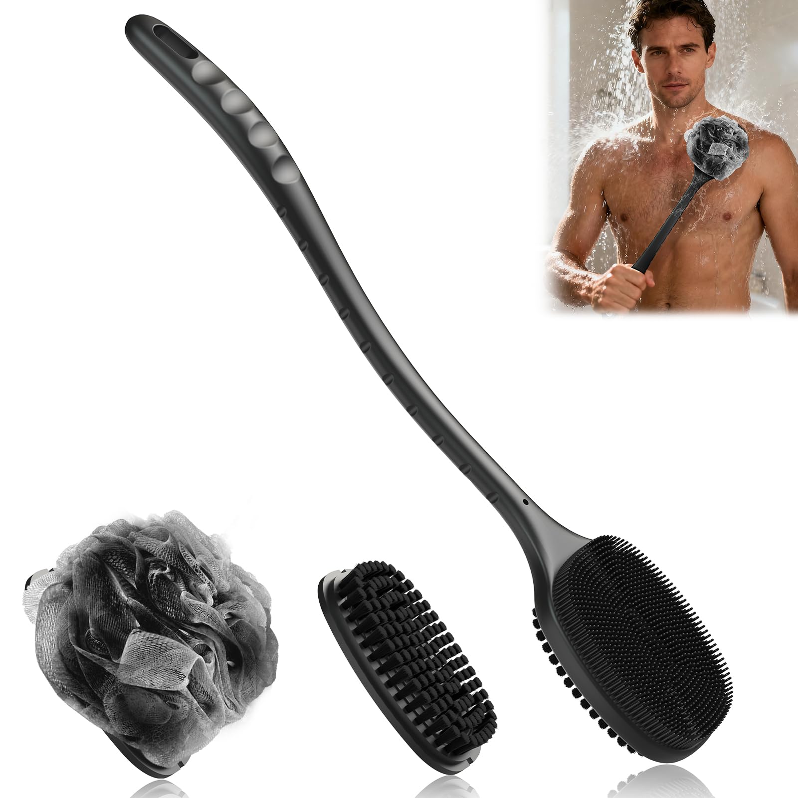 Jolof Store Back Scrubber for Shower | Long Handle Silicone & Nylon