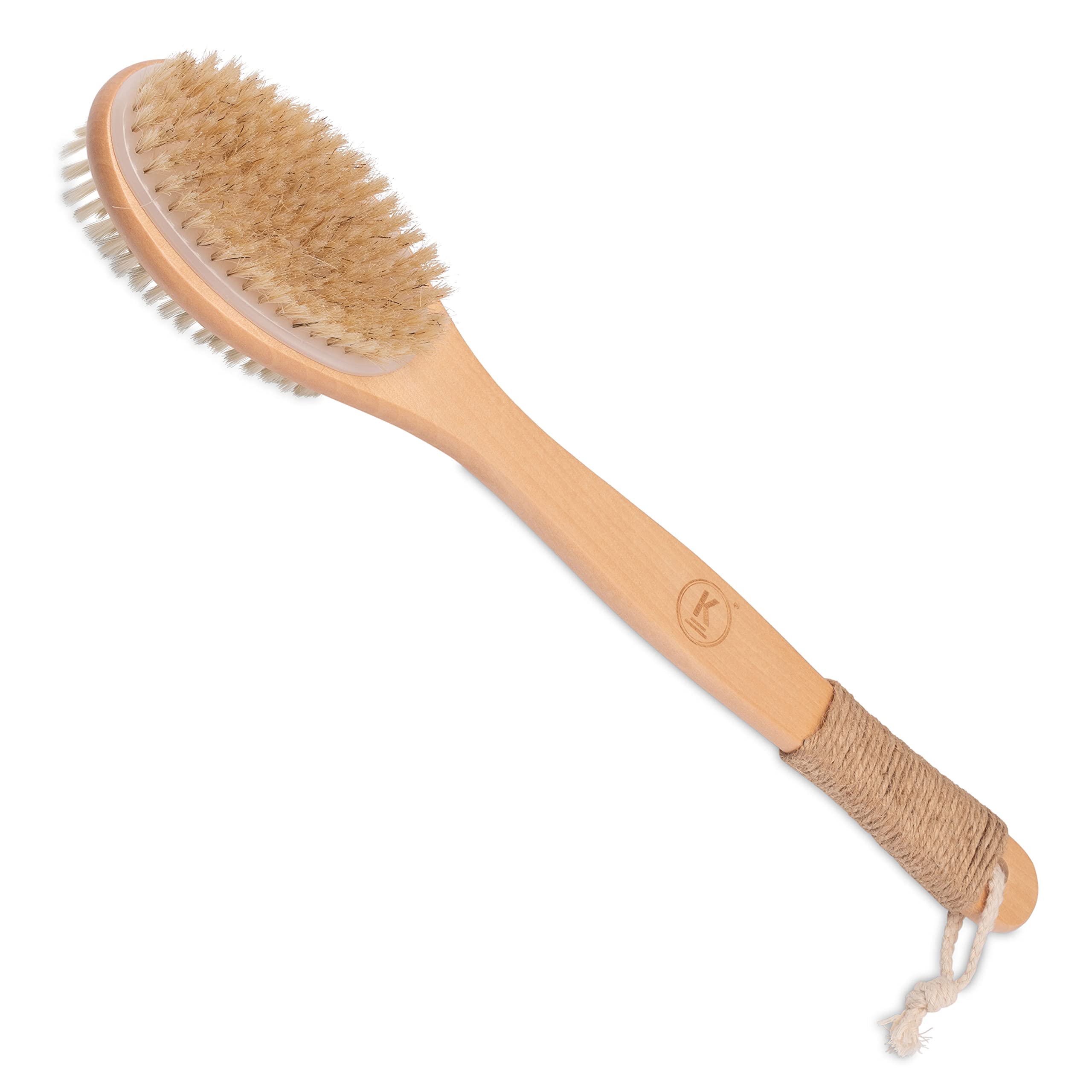 K-Pro Double-Sided Back Brush with Long Handle - Natural Bristle Body Brush
