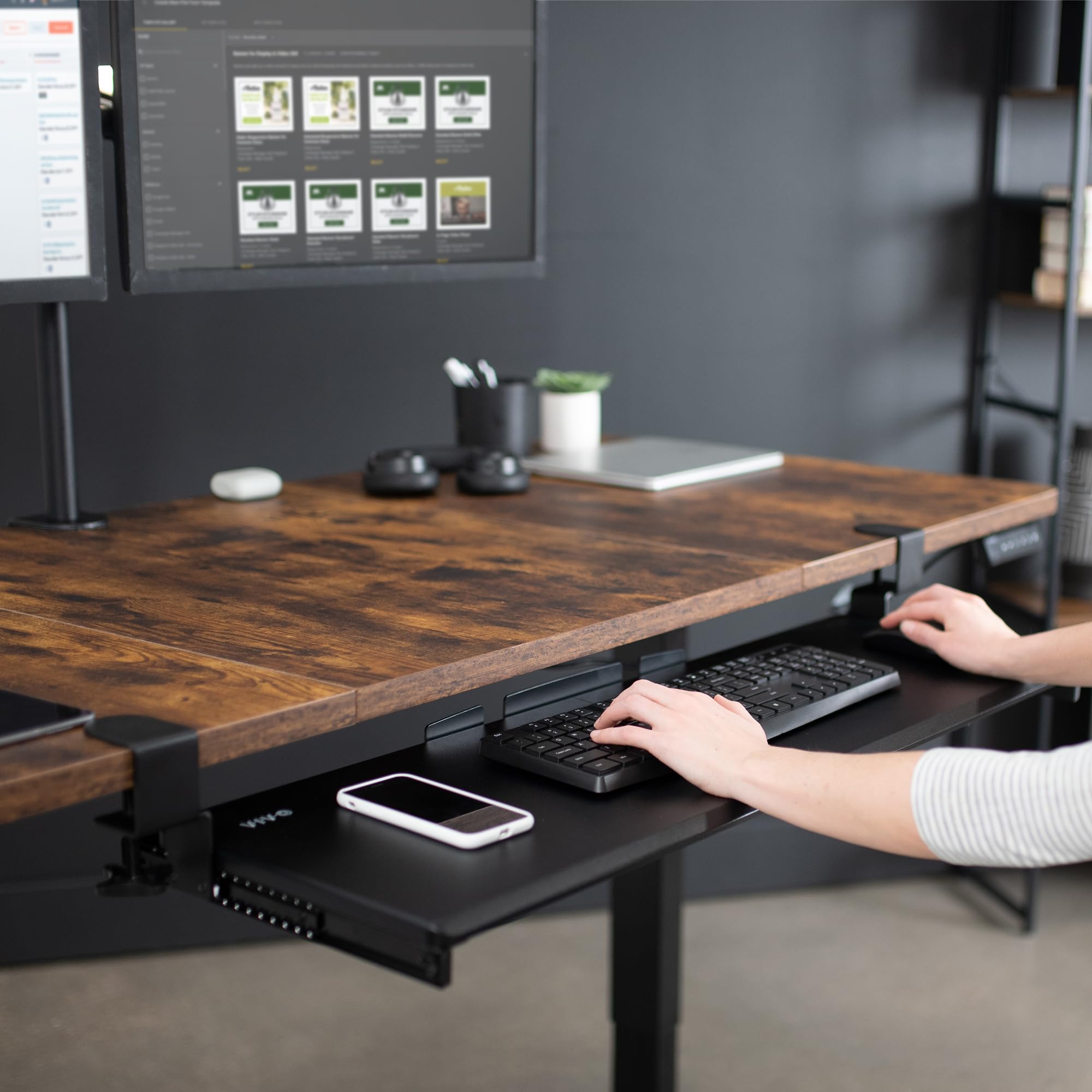 VIVO Extra Long Under Desk Keyboard Tray | 86cm Clamp-On Slide-Out Mount