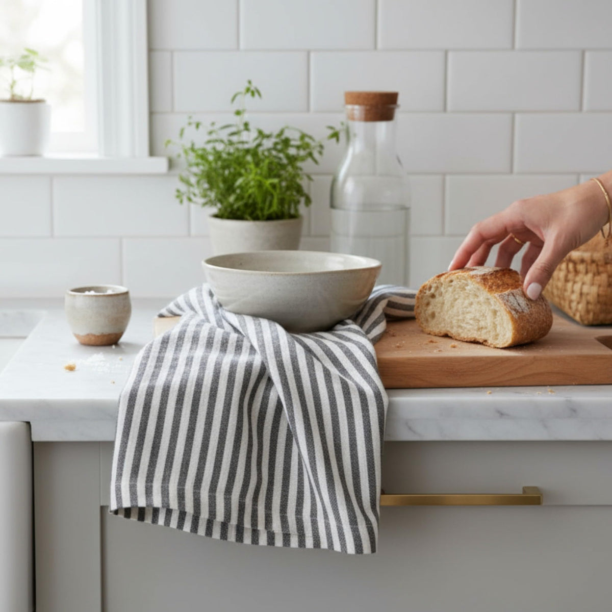 Eight Owls Stonewashed Linen Kitchen Dish Towels – 50 x 68 cm – 100% Pure Linen Tea Towel/Hand Towel - set of 2 Charcoal Stripe - image 3