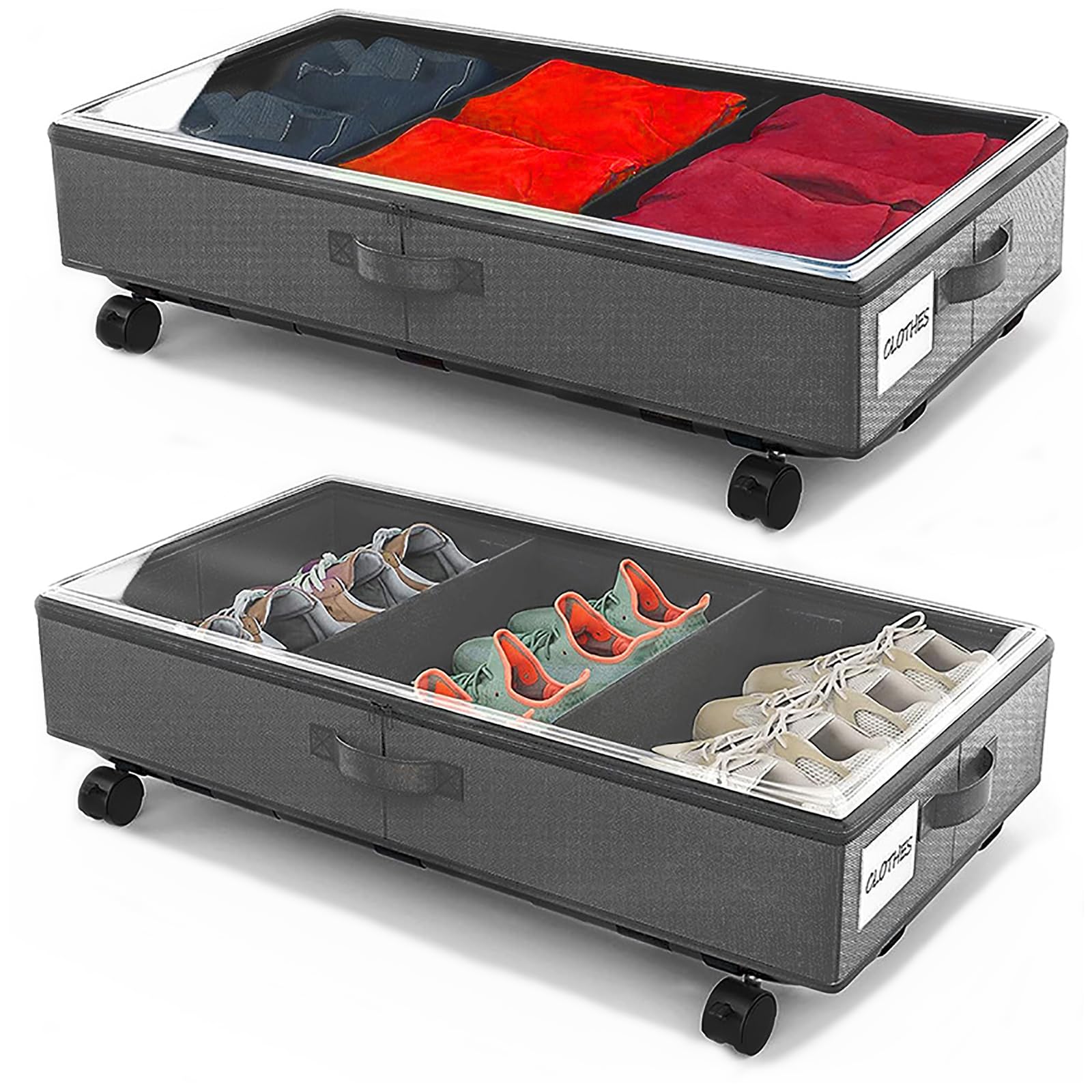 2-Pack Rolling Under Bed Storage with Metal Frame and Wheels