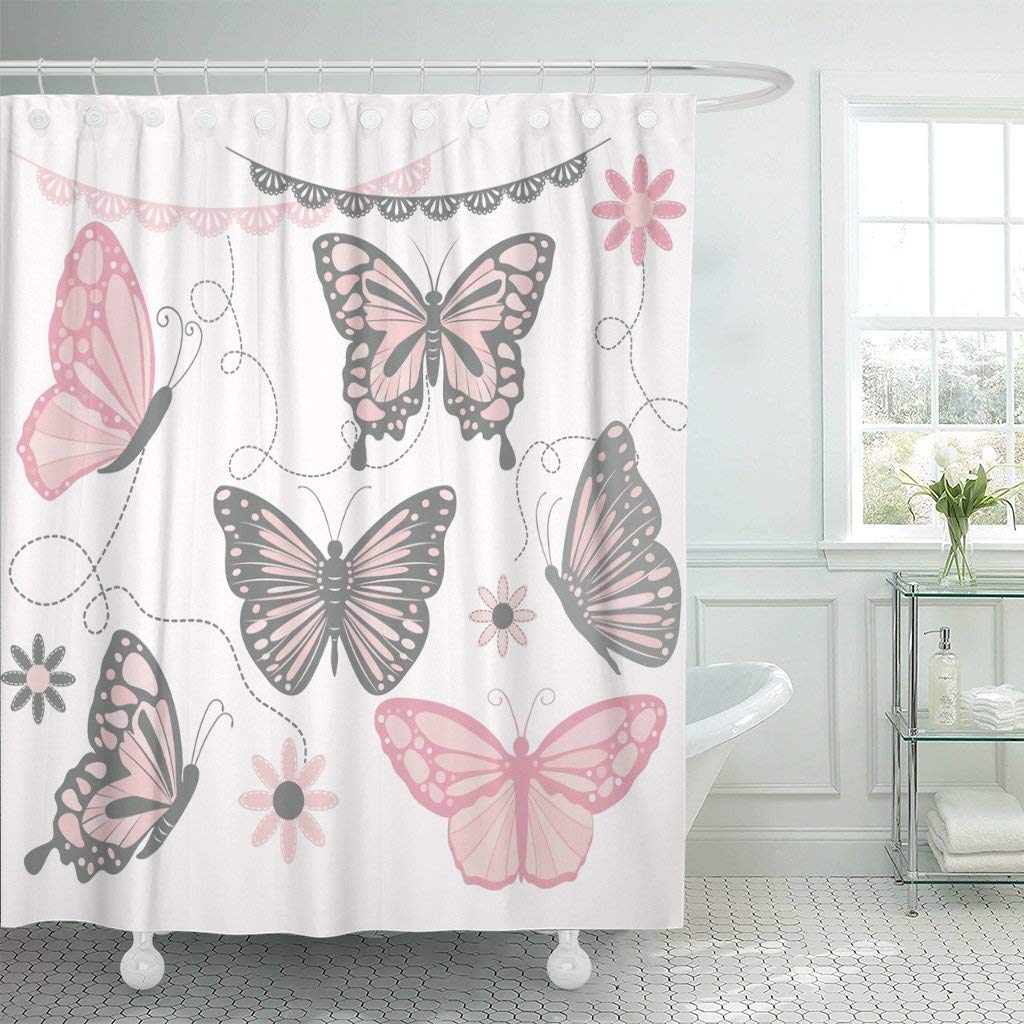 Butterfly Floral Shower Curtain – Waterproof Polyester, 72x72