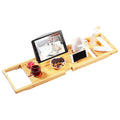 VaeFae Bamboo Bathtub Caddy Tray | Expandable Bath Organizer with Wine Slot