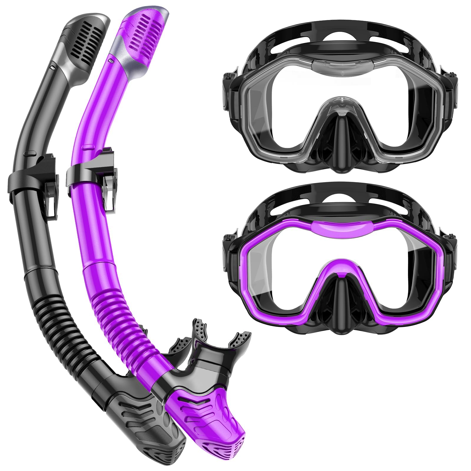 Lealinga 2-Pack Snorkel Set | Anti-Fog Panoramic Mask & Dry Top Snorkel