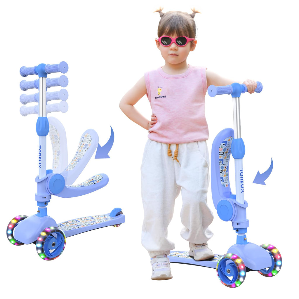 TONBUX 3 Wheel Kids Scooter with Foldable Seat and LED Flashing Wheels