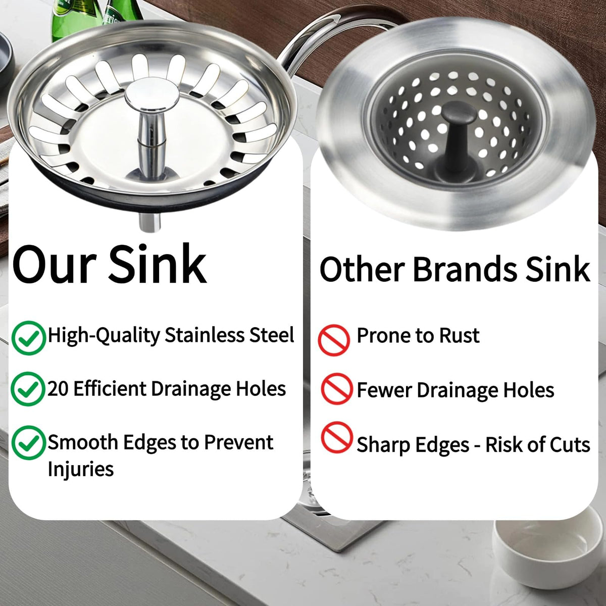 InYoHui 2 Pack Kitchen Sink Plug Strainer Stainless Steel 80mm UK Sinks - image 5