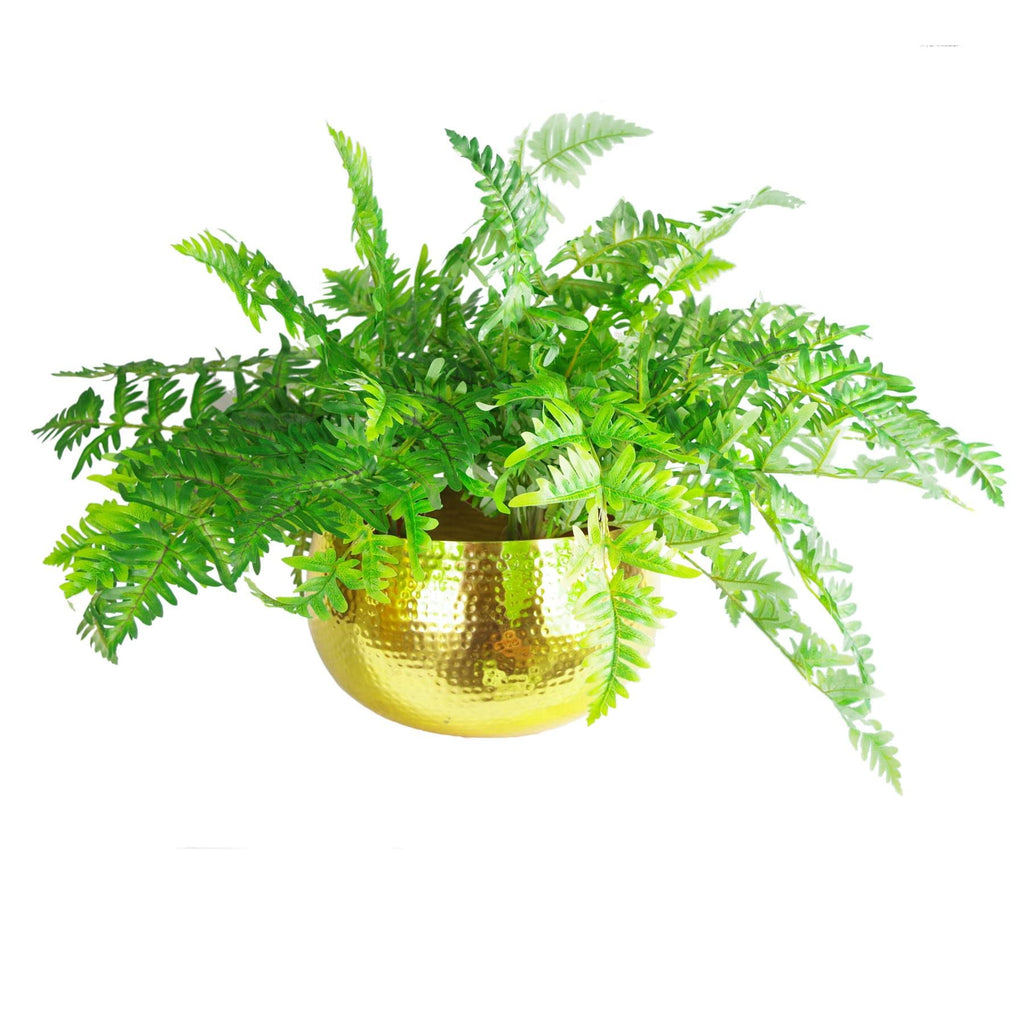 Leaf Gold Hammered Metal Planter – Large 32cm Indoor Rustic Plant Pot