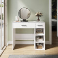 ZANOFIRA White Vanity Makeup Desk – Glass Top Dressing Table with 2 Drawers