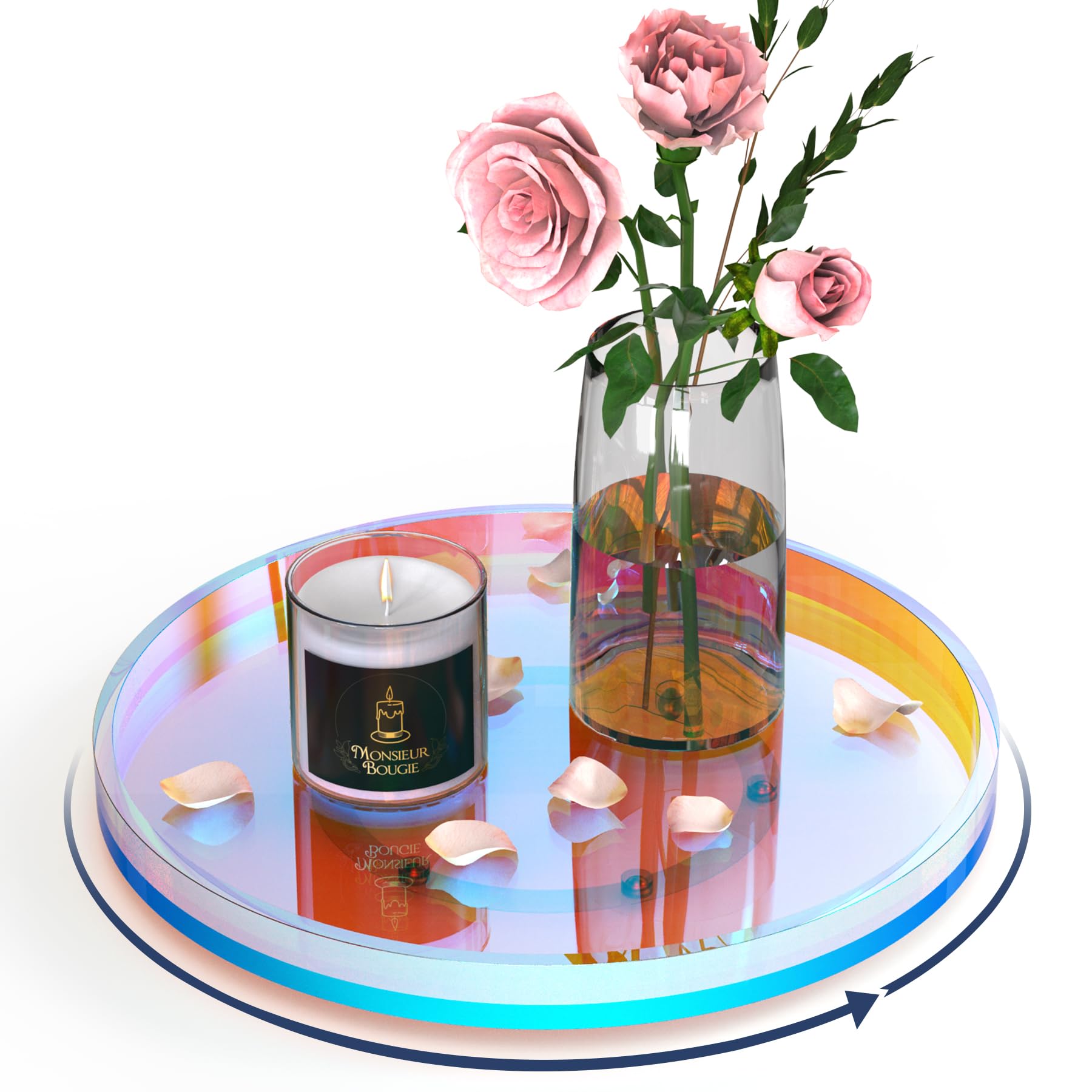 NiHome 9 Inch Iridescent Acrylic Rotating Vanity Tray & Kitchen Turntable