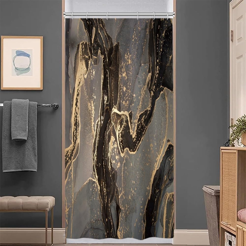 Uiiooazy Black Gold Shower Curtain, Stall Shower Curtain Abstract Marble Bath Curtain Mildew and Mould Resistant Waterproof Polyester Fabric Washable - image 3