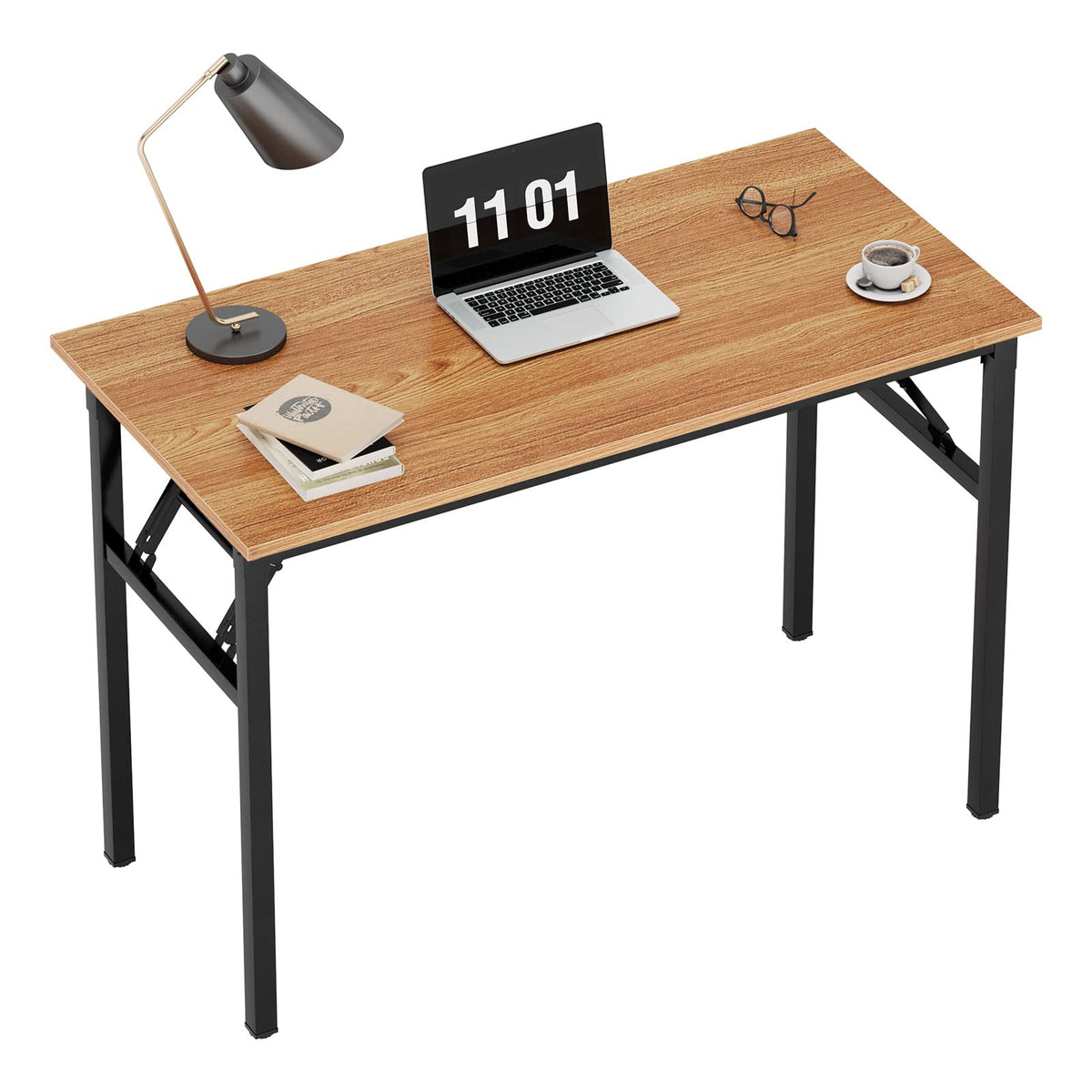 sogesfurniture Folding Table Office Study Writing Desk Workstation Dining Table, No Install Needed, 80x40x75cm, Teak&Black BHEU-LP-AC5YB-8040 - image 1