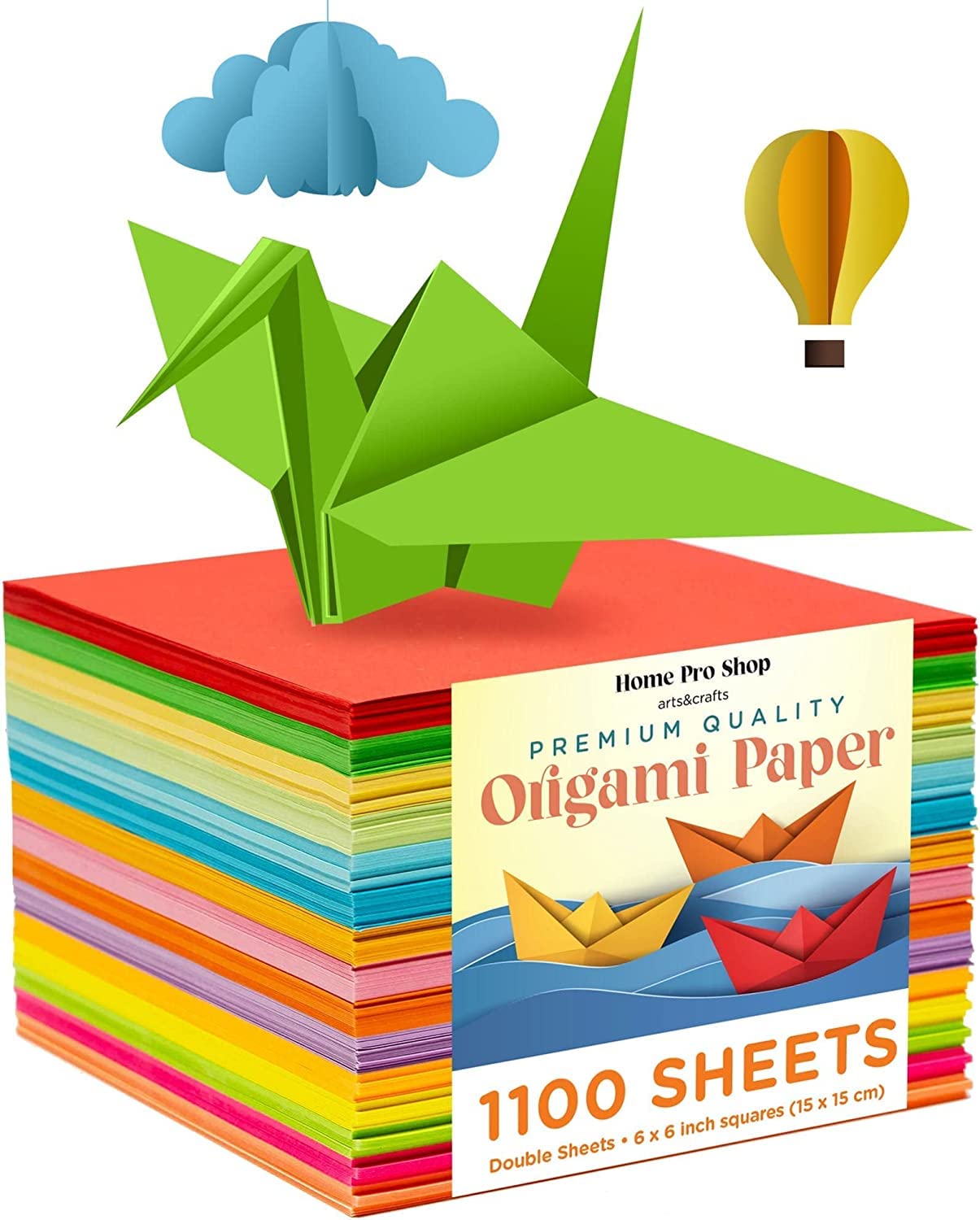 Home Pro Shop Origami Paper - 1100 Double-Sided Sheets - 15cm x 15cm