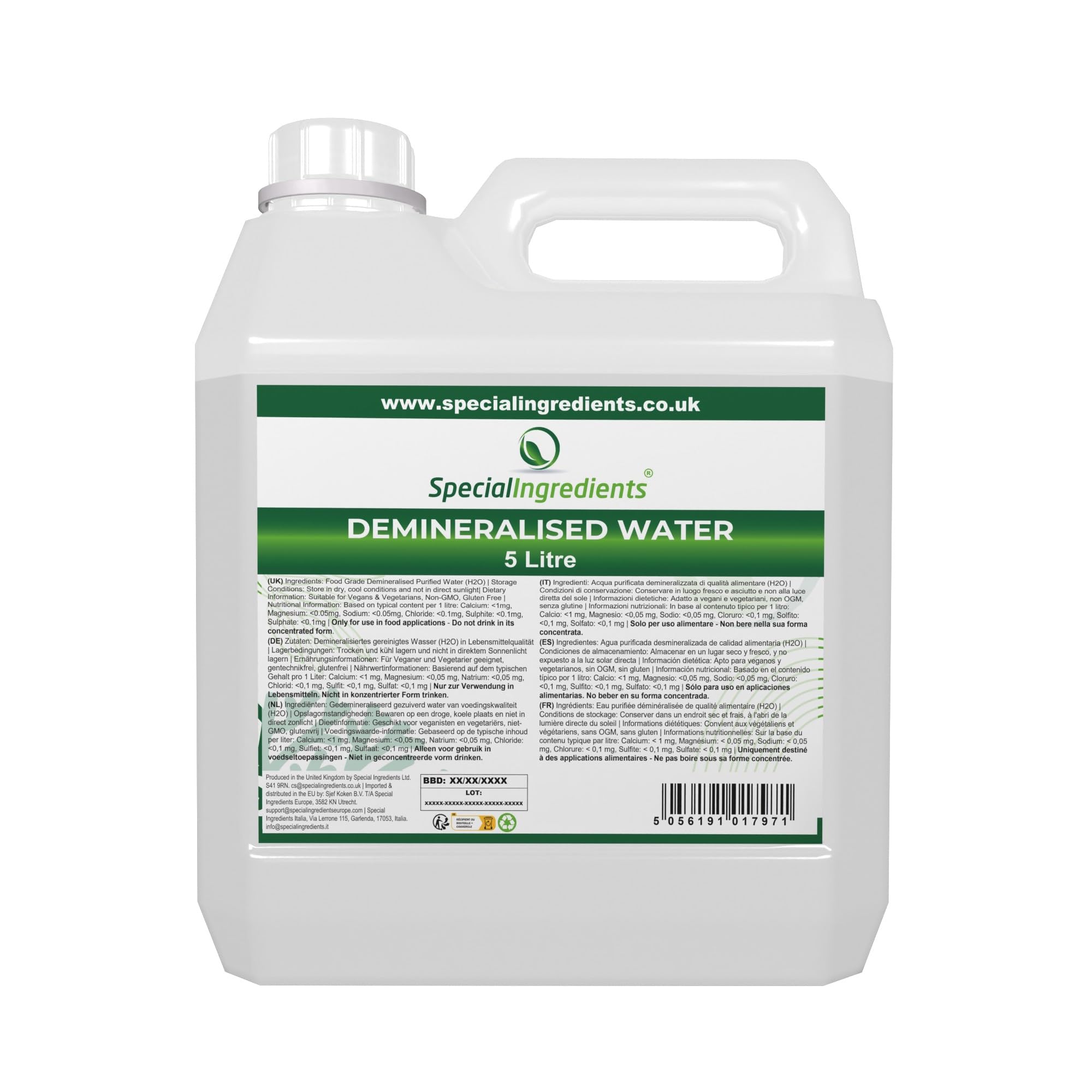 Special Ingredients Ultra Pure Food Grade Demineralised Water - 5 Litre