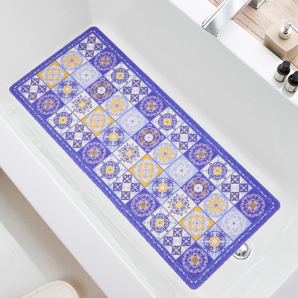 Jolof Store Non-Slip Loofah Bathtub Mat – Quick Dry PVC Shower Mat, Blue
