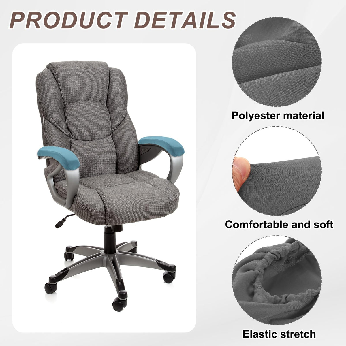 sourcing map Chair Armrest Slipcovers Covers, 32 x 8cm Polyester Removable Seat Hand Rest Protector for Office Chairs Desk ChairGray
