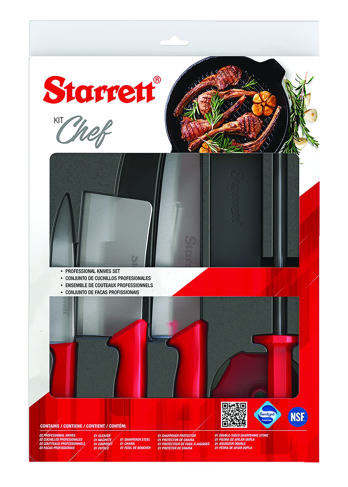Starrett 6-Piece Professional Stainless Steel Chef Knife Set - Red Handle
