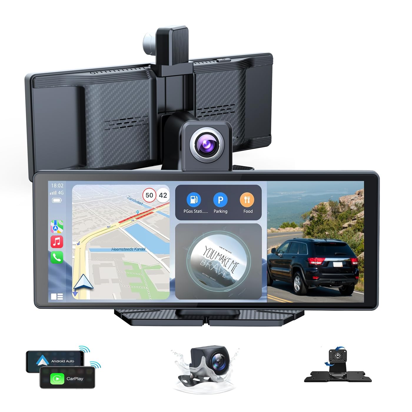 Tucarwyi 10.26" Wireless Carplay Screen with 4K Dash Cam & Rear Camera