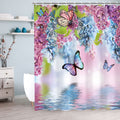 LIVILAN Blue Butterfly Floral Shower Curtain | Polyester with 12 Hooks