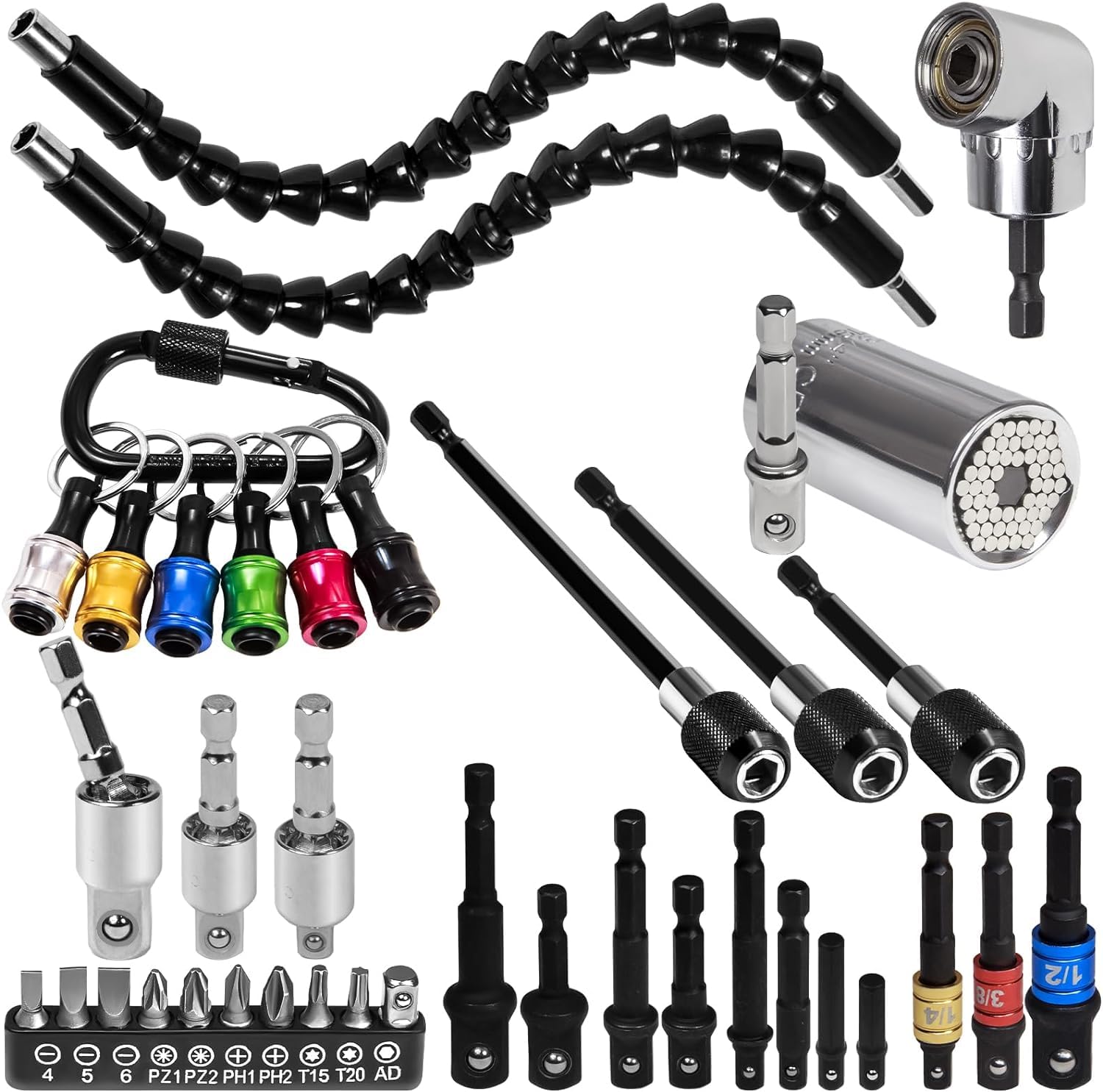 38Pcs Flexible Drill Bit Extension & Right Angle Set