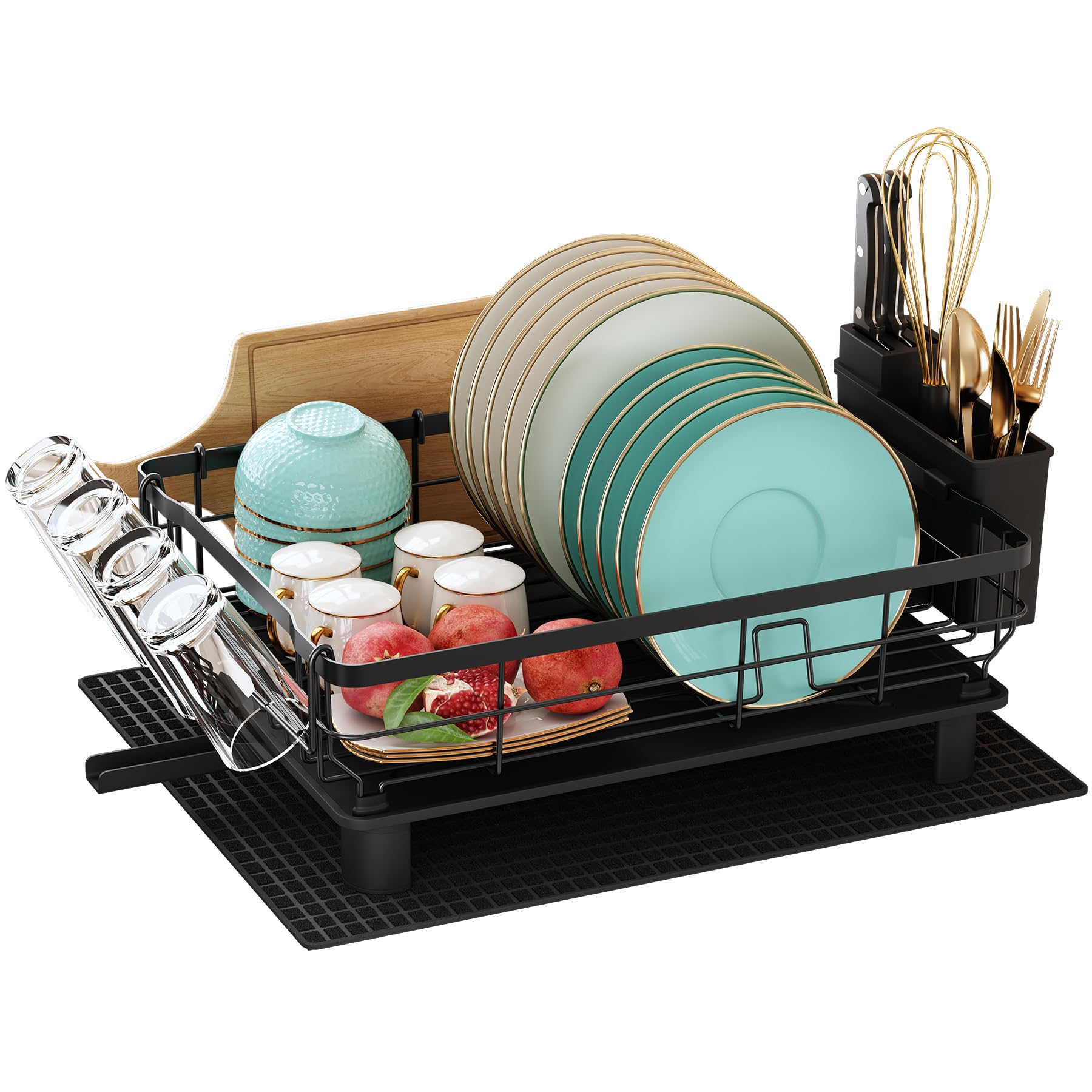 MAJALiS Stainless Steel Dish Drying Rack with 360° Swivel Spout | Black