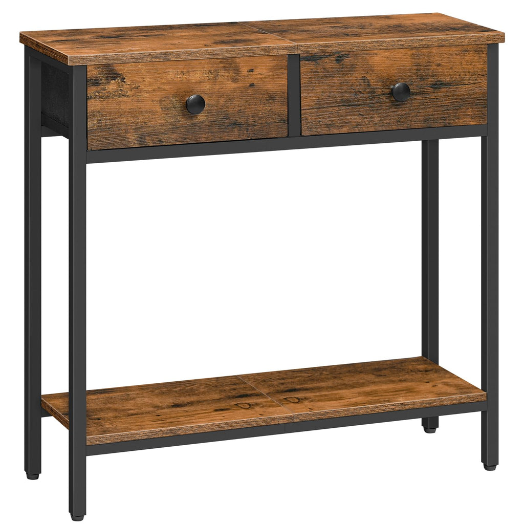 HOOBRO Slim Console Table – Narrow Industrial Hallway Table with 2 Drawers