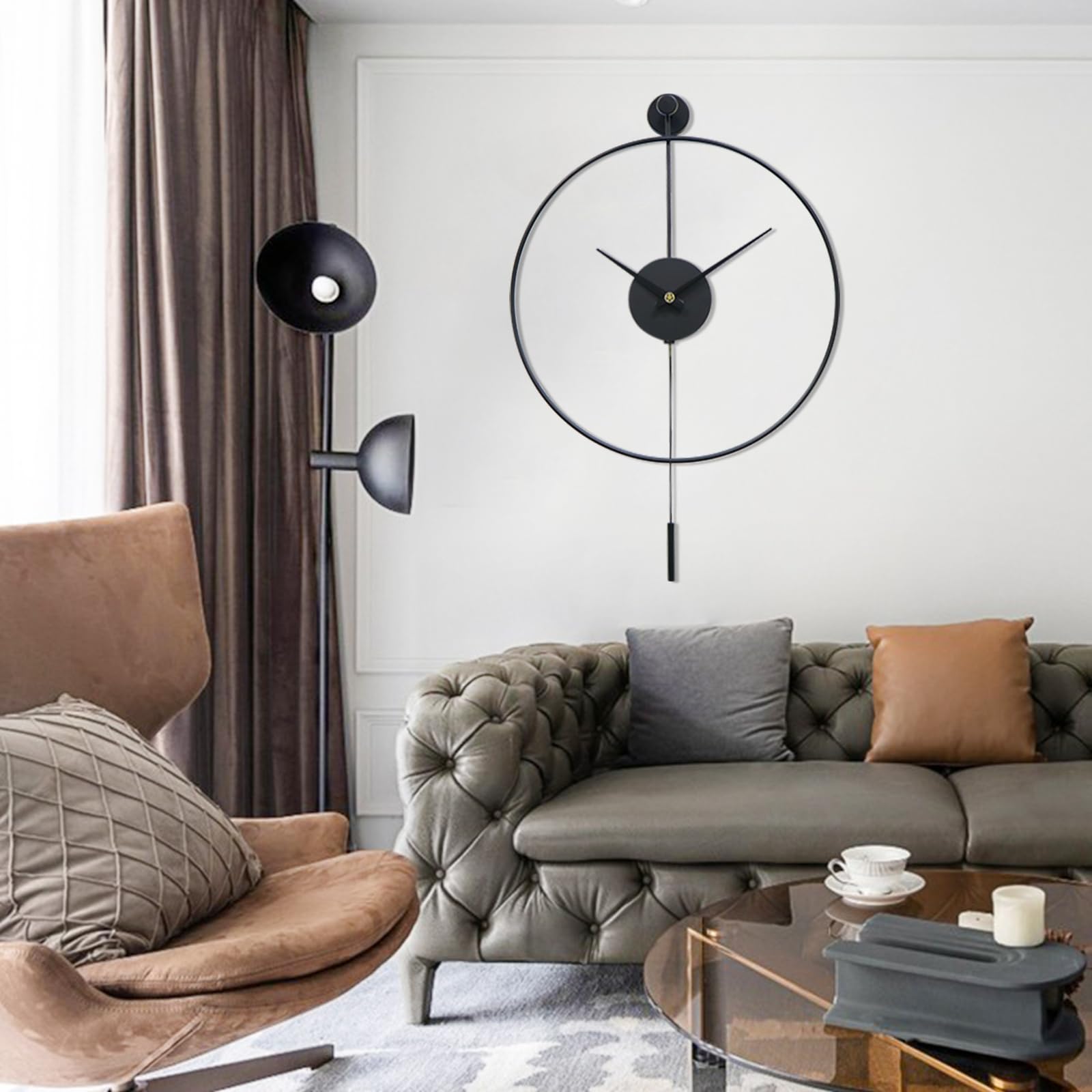 Large Metal Pendulum Wall Clock | Silent Non-Ticking 20x29"