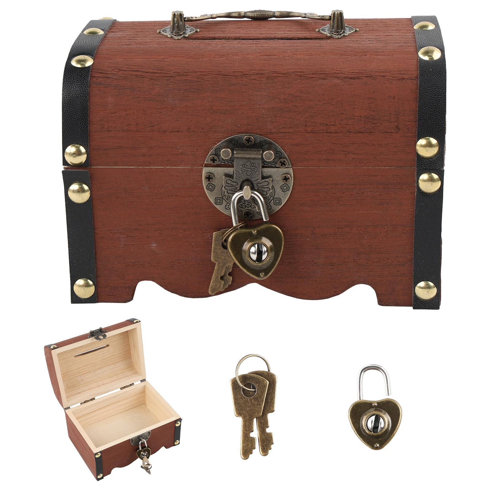 QINGYIWL Vintage Wooden Treasure Chest with Lock – Mini Storage Box