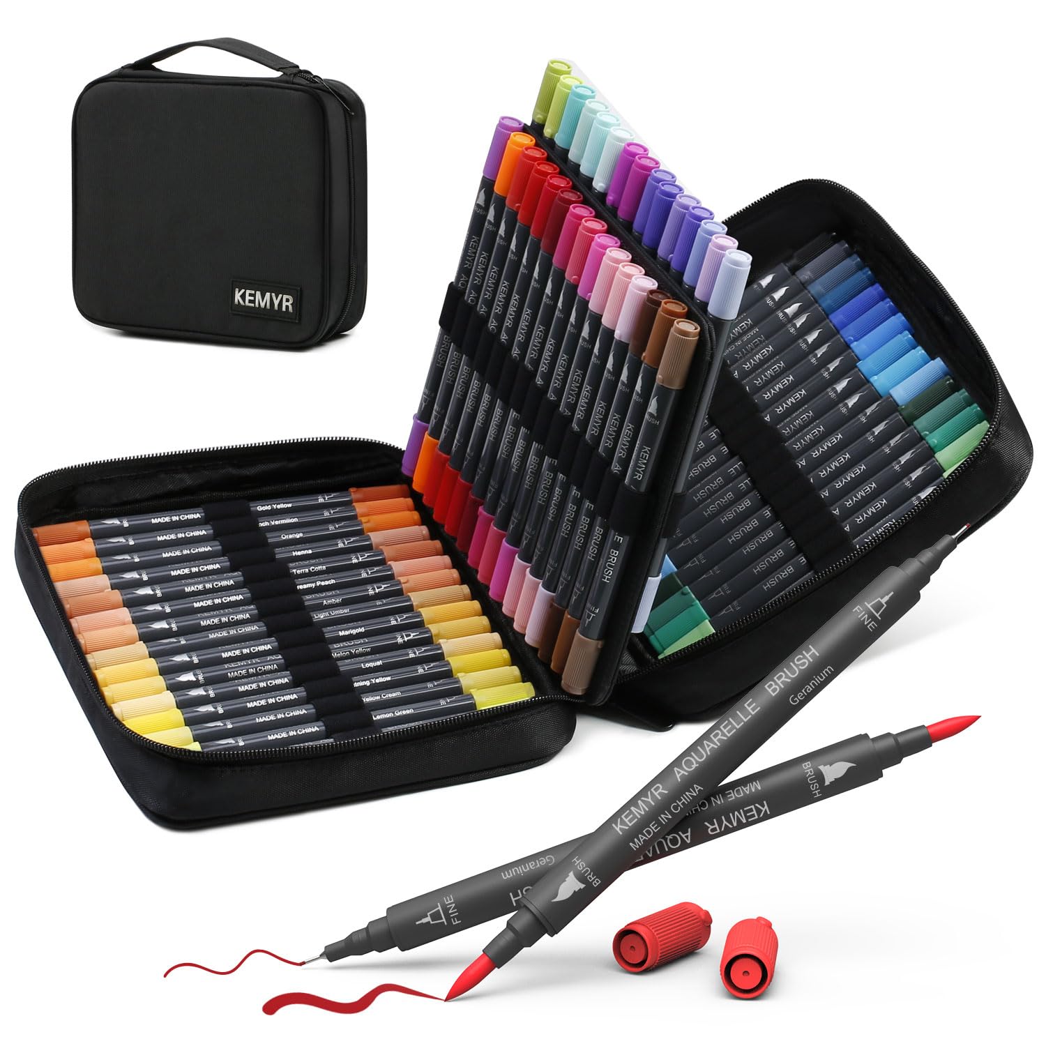 KEMYR 60 Color Dual Tip Brush Pens | Water-Based Markers for Adult Coloring