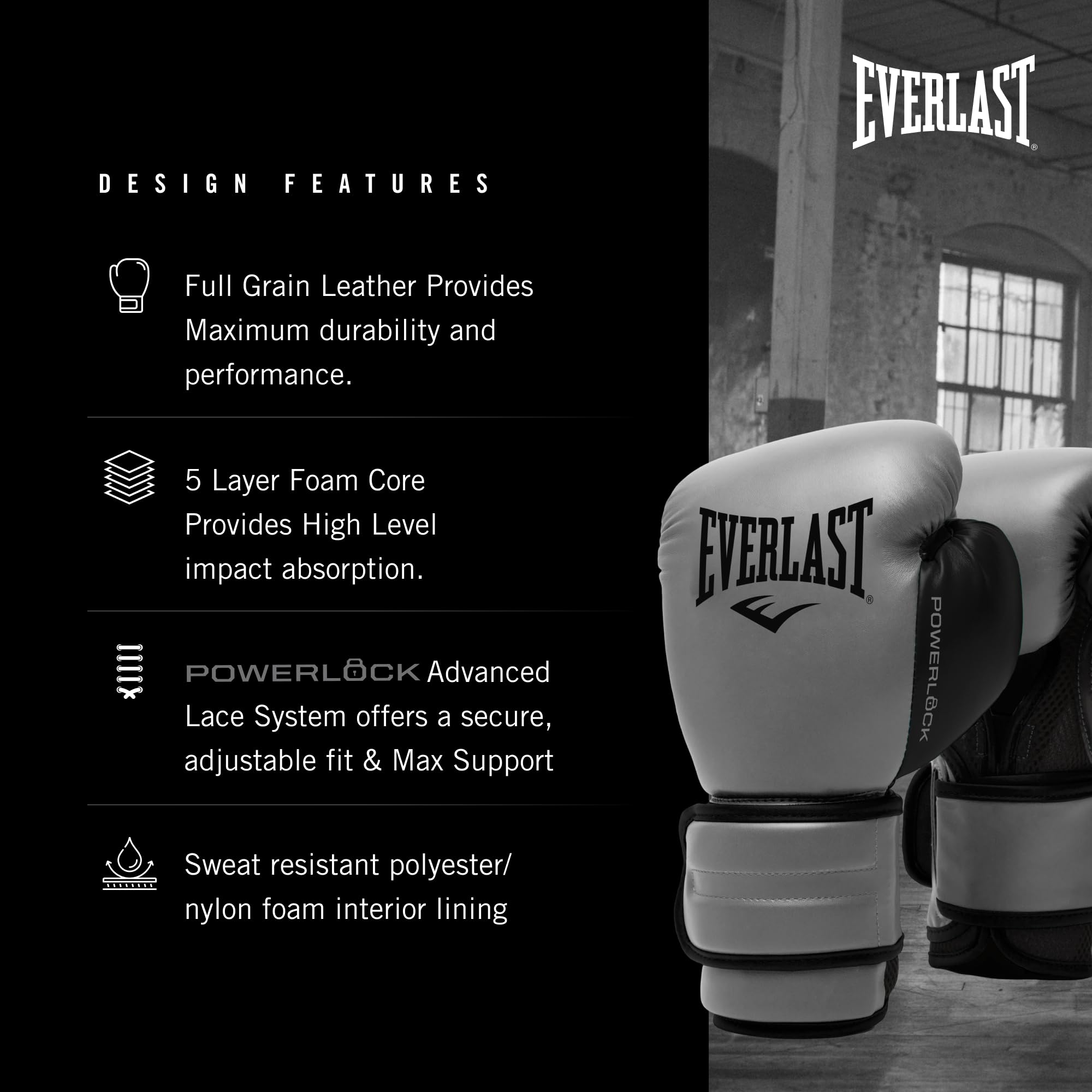 Everlast Powerlock 2R Training Boxing Gloves - Charcoal - 14oz
