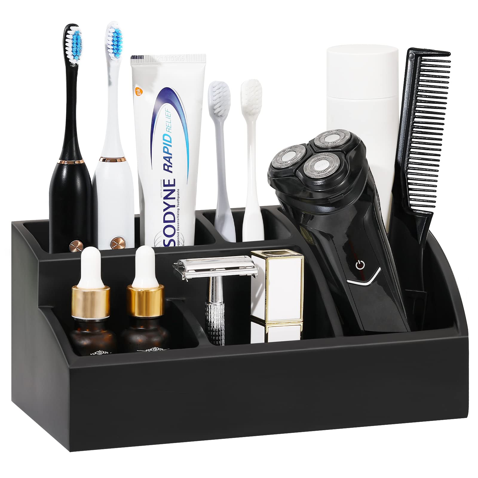 Luxspire Marble Resin Toothbrush Holder – 5 Slot Bathroom Countertop Caddy