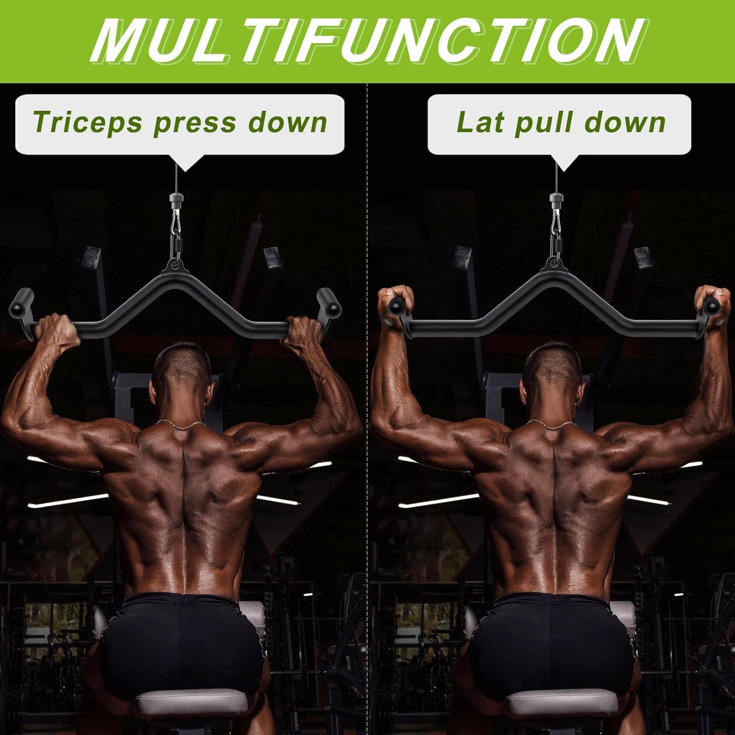 SELEWARE 20" Multi-Grip LAT Pull Down Bar | Alloy Steel Cable Attachment