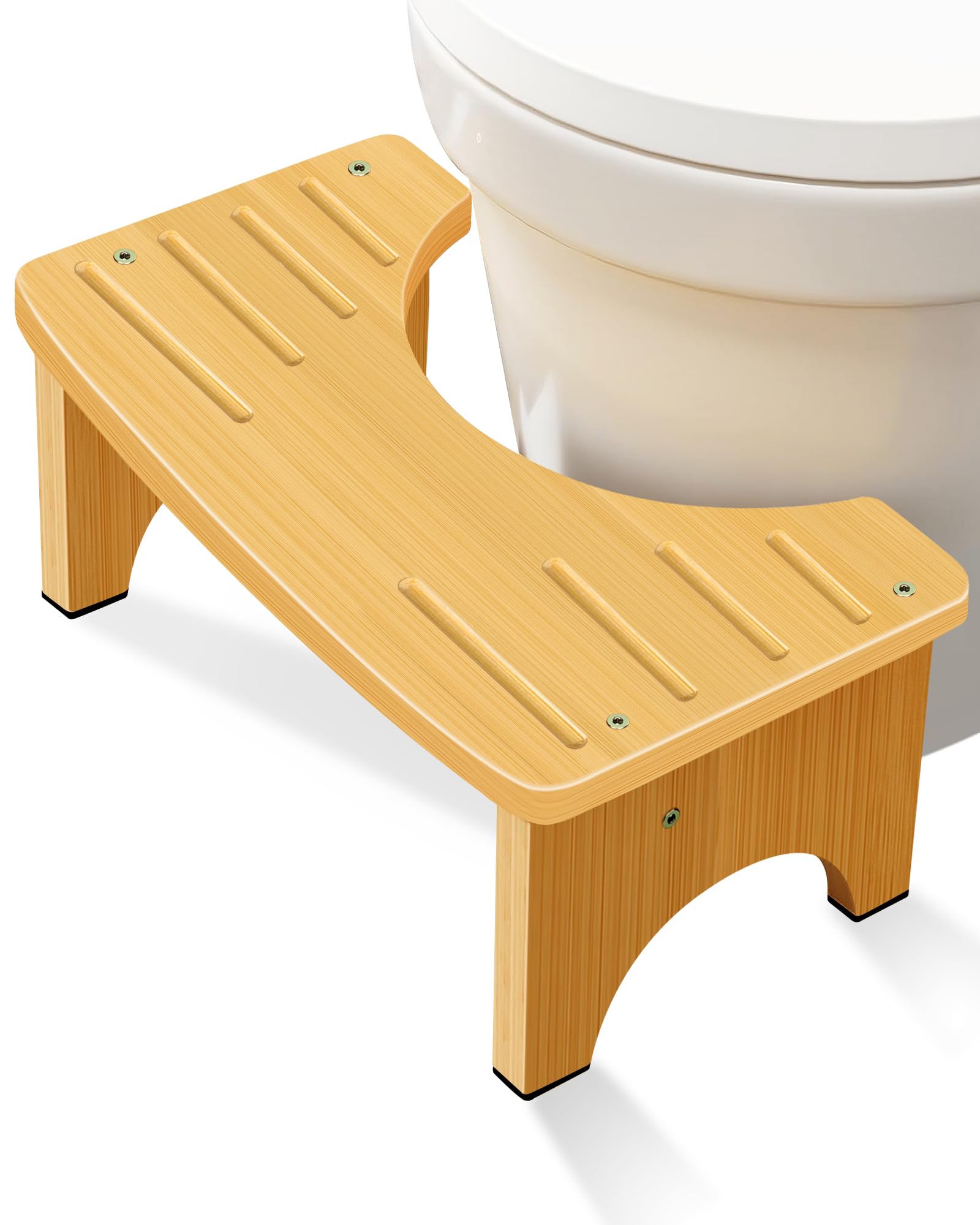 RayLove Bamboo Toilet Stool – 7 Inch Non-Slip Ergonomic Bathroom Step