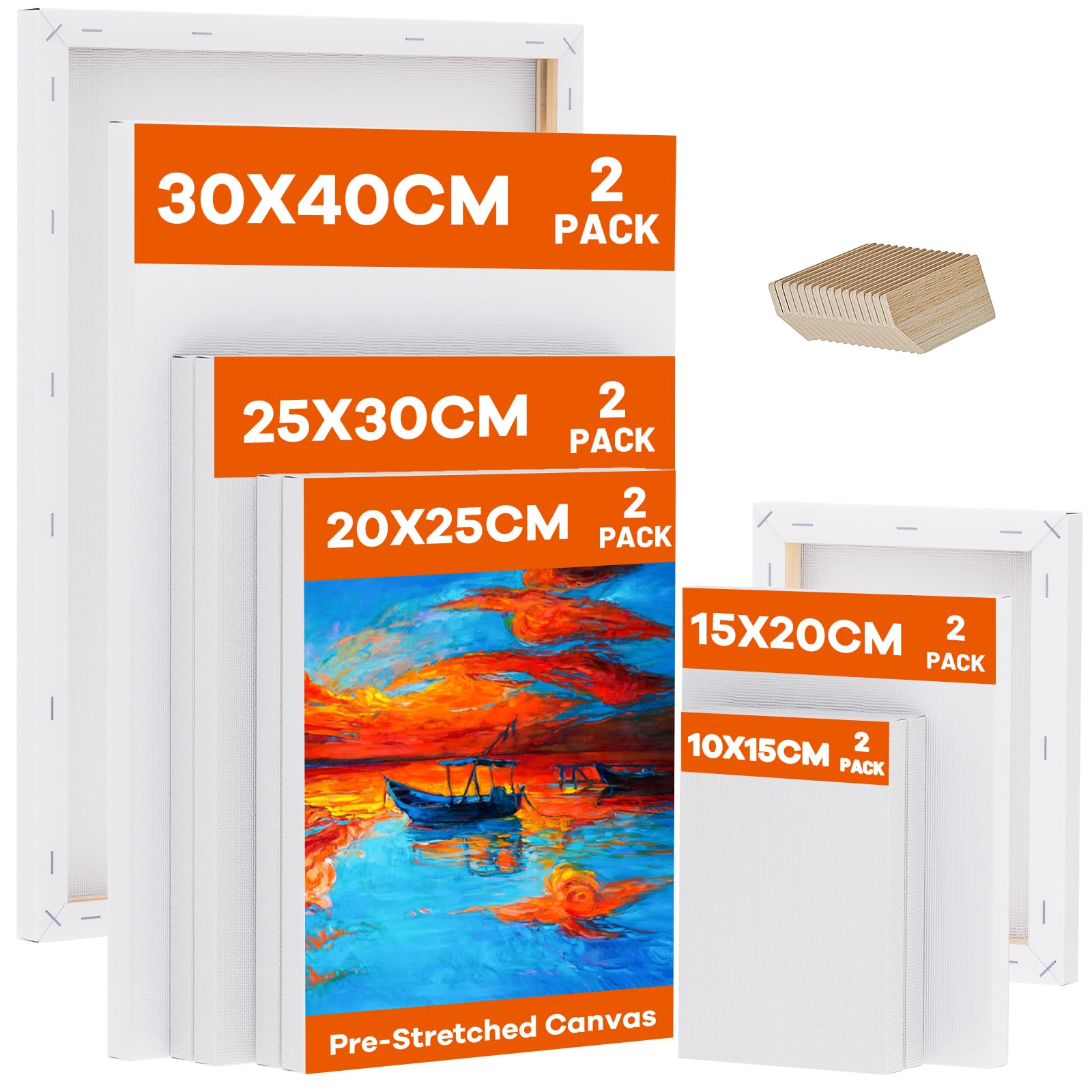 Koncci Stretched Canvas Set - 10 Pack Multi-Size 280GSM Cotton Frames