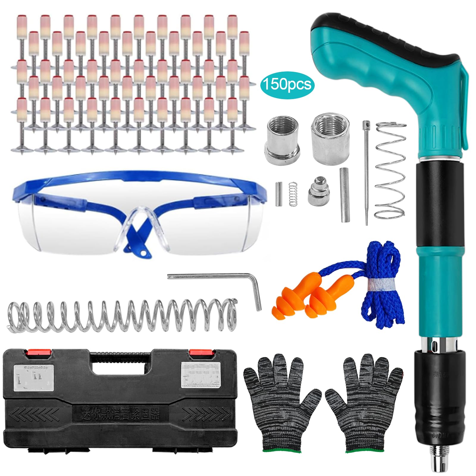 Aolawco Manual Steel Concrete Nail Gun Kit with 150 Nails - 5 Speed