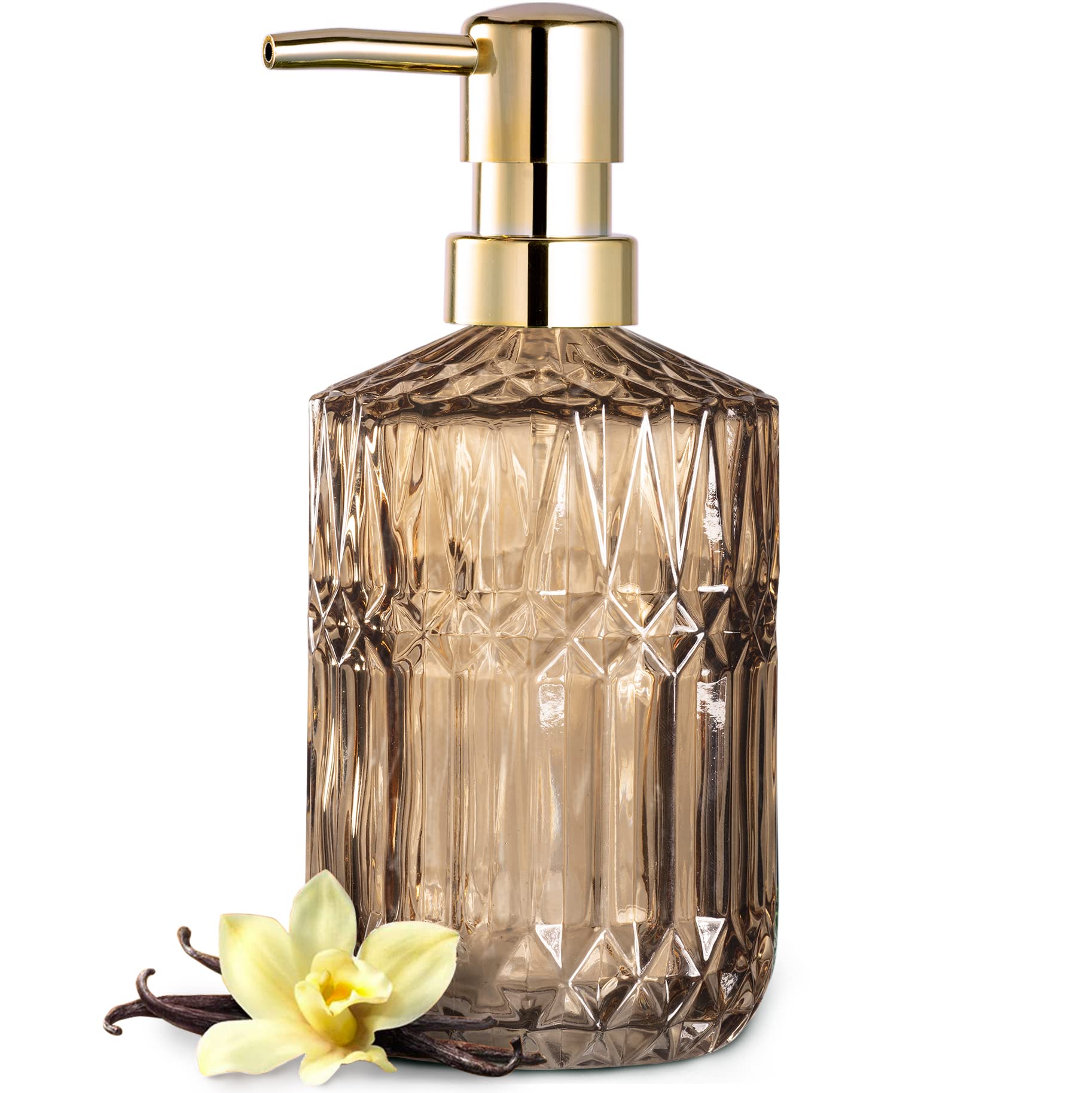 EMPO Glass Soap Dispenser – 12oz Vintage Lotion Bottle (Brown)