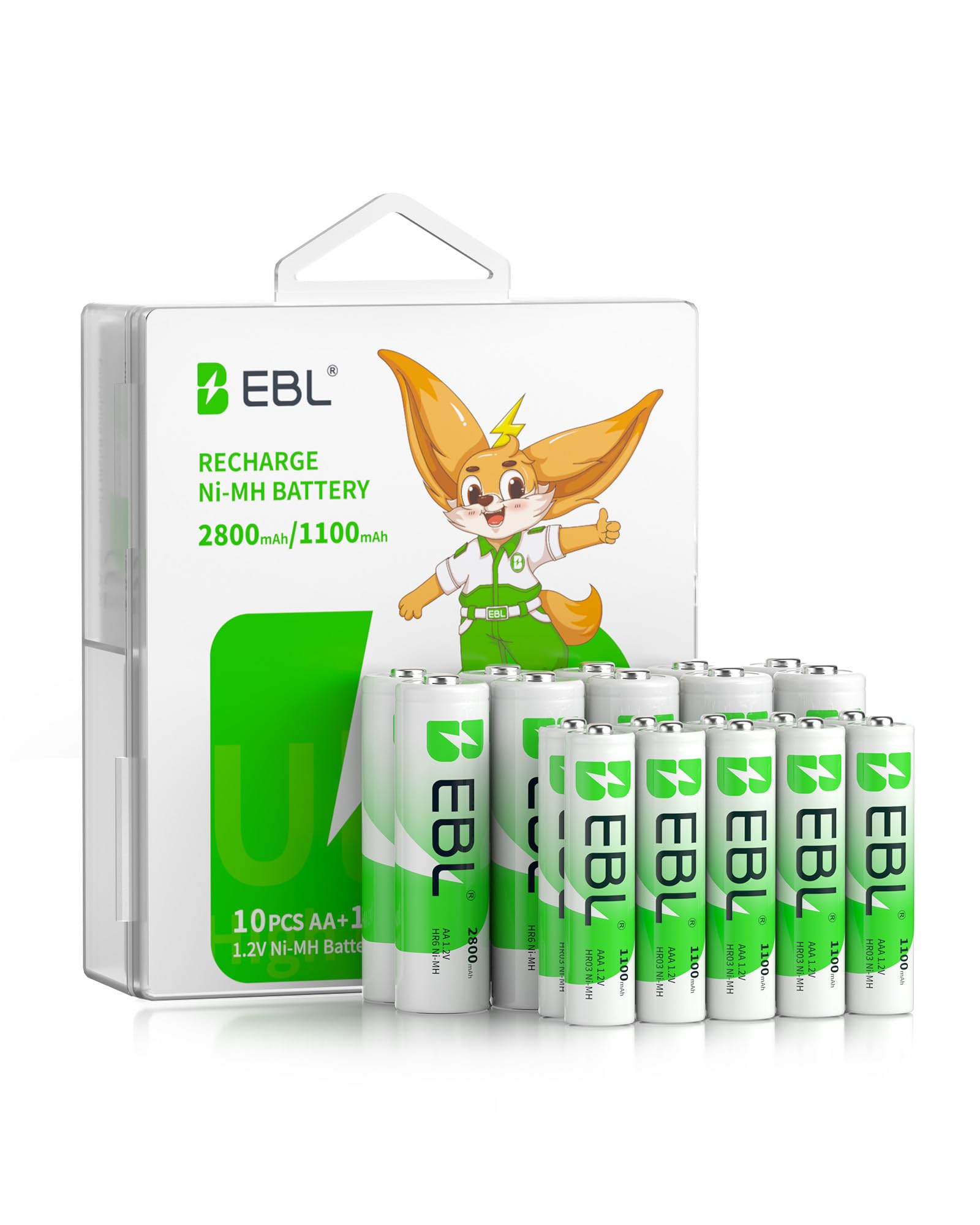 EBL Rechargeable Ni-MH Battery Combo: 10 AA & 10 AAA with Storage Box