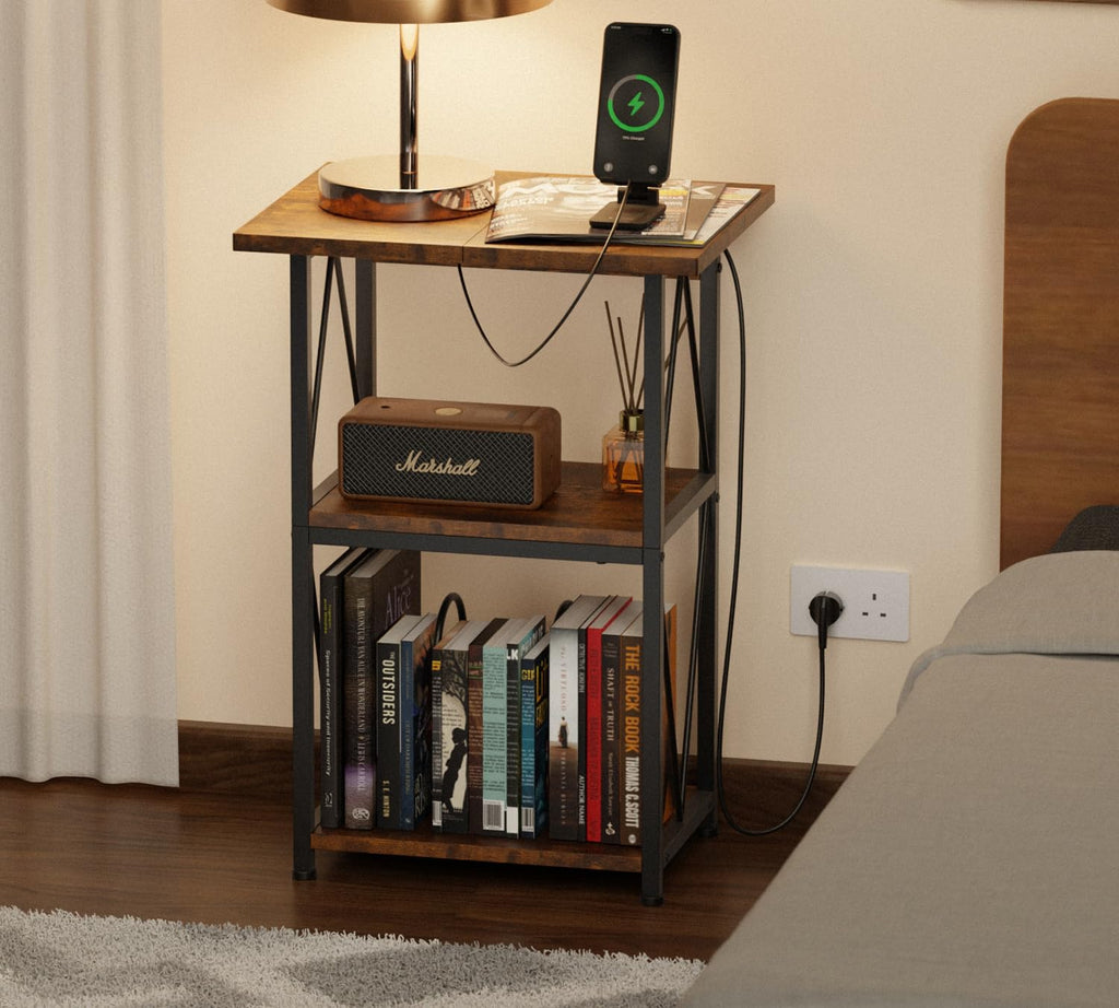 HFHOME 2025 Upgraded Extended Tabletop Record Player Stand with Charging Station, 3 Tier End Table with Vinyl Record Storage - image 5