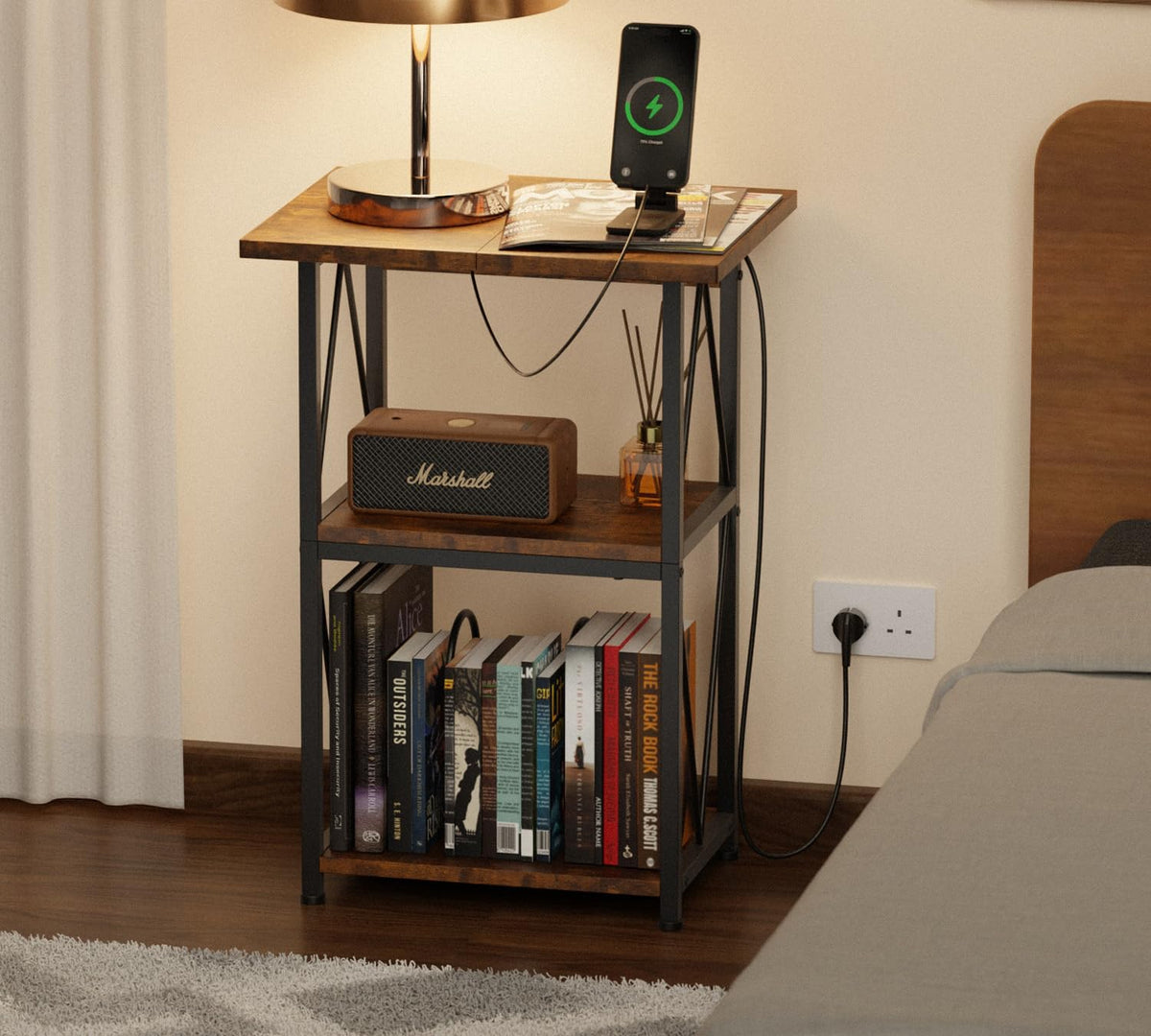 HFHOME 2025 Upgraded Extended Tabletop Record Player Stand with Charging Station, 3 Tier End Table with Vinyl Record Storage - image 5