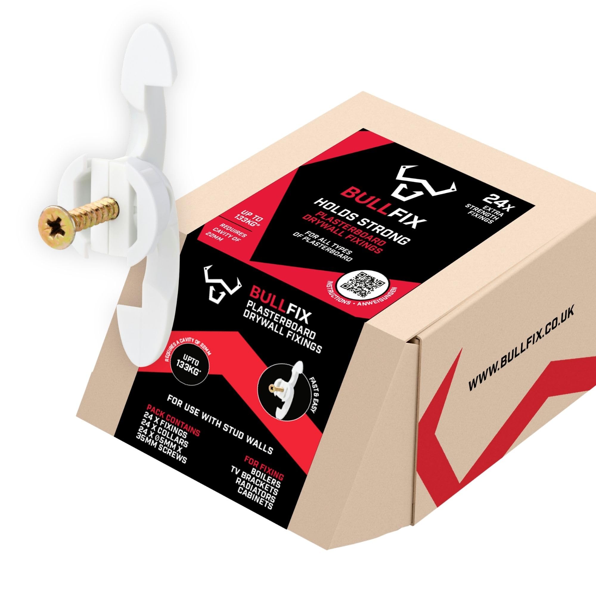 Bullfix Extra Heavy Duty Plasterboard Fixings & Screws - 24 Pack