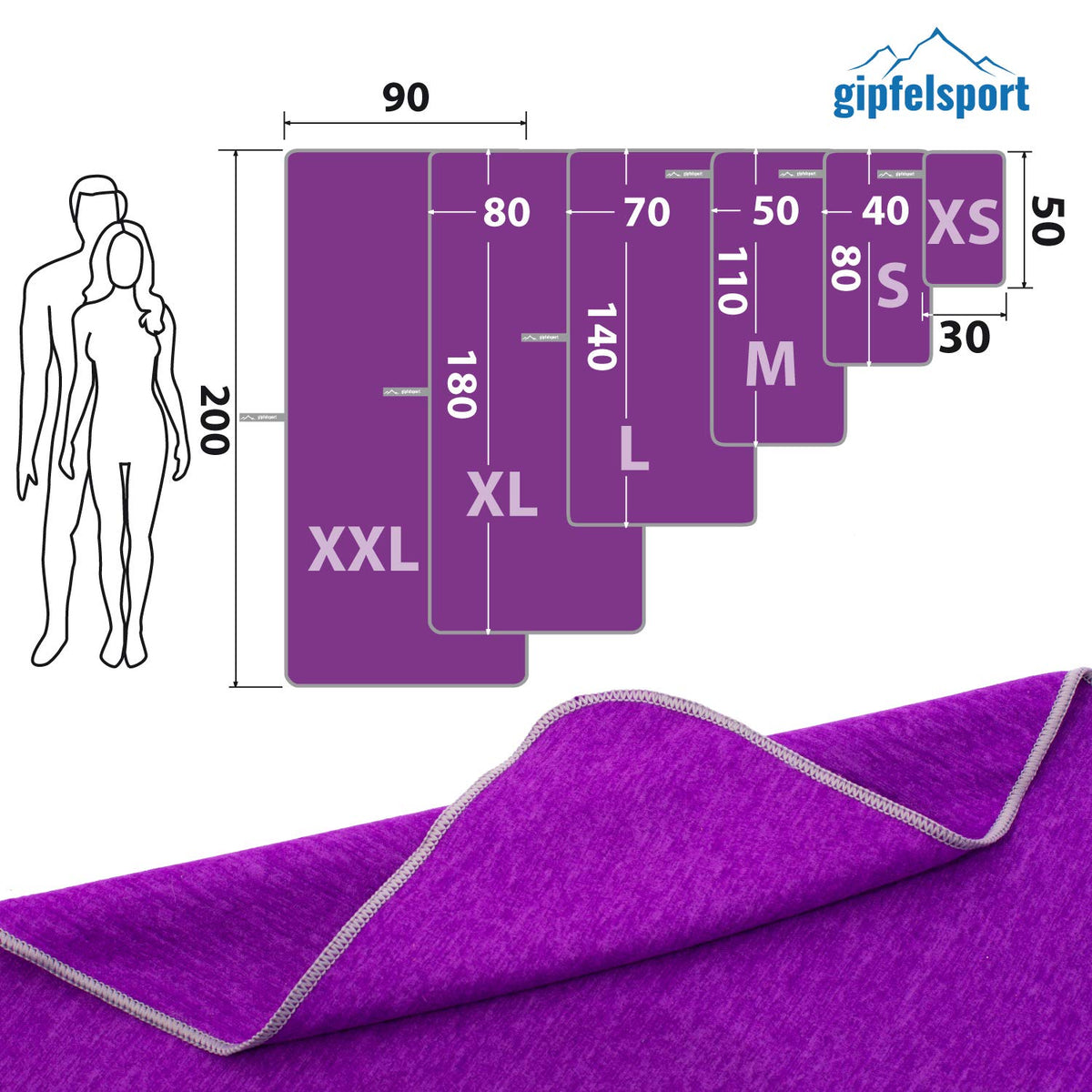 gipfelsport Microfibre Towel purple Set1 1x S80x40cm & 1x L140x70cm - image 3