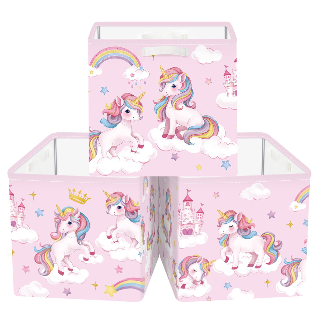 Clastyle 3 pcs Unicorn Cube Storage Boxes for Shelves Kallax Boxes - image 1