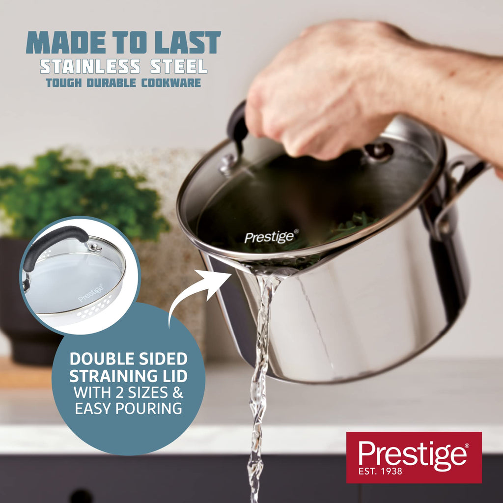 Prestige Stainless Steel Saucepan with Straining Lid - 20cm Induction